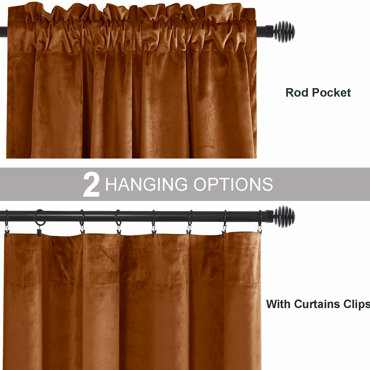 JIUZHEN Lot de 2 Rideaux occultants de fenêtre en Velours épais à Isolation Thermique avec embrasses, Rouge Terre Cuite, 213,4 cm, 132,1 x 213,4 cm (l x L), Rouge Terre Cuite