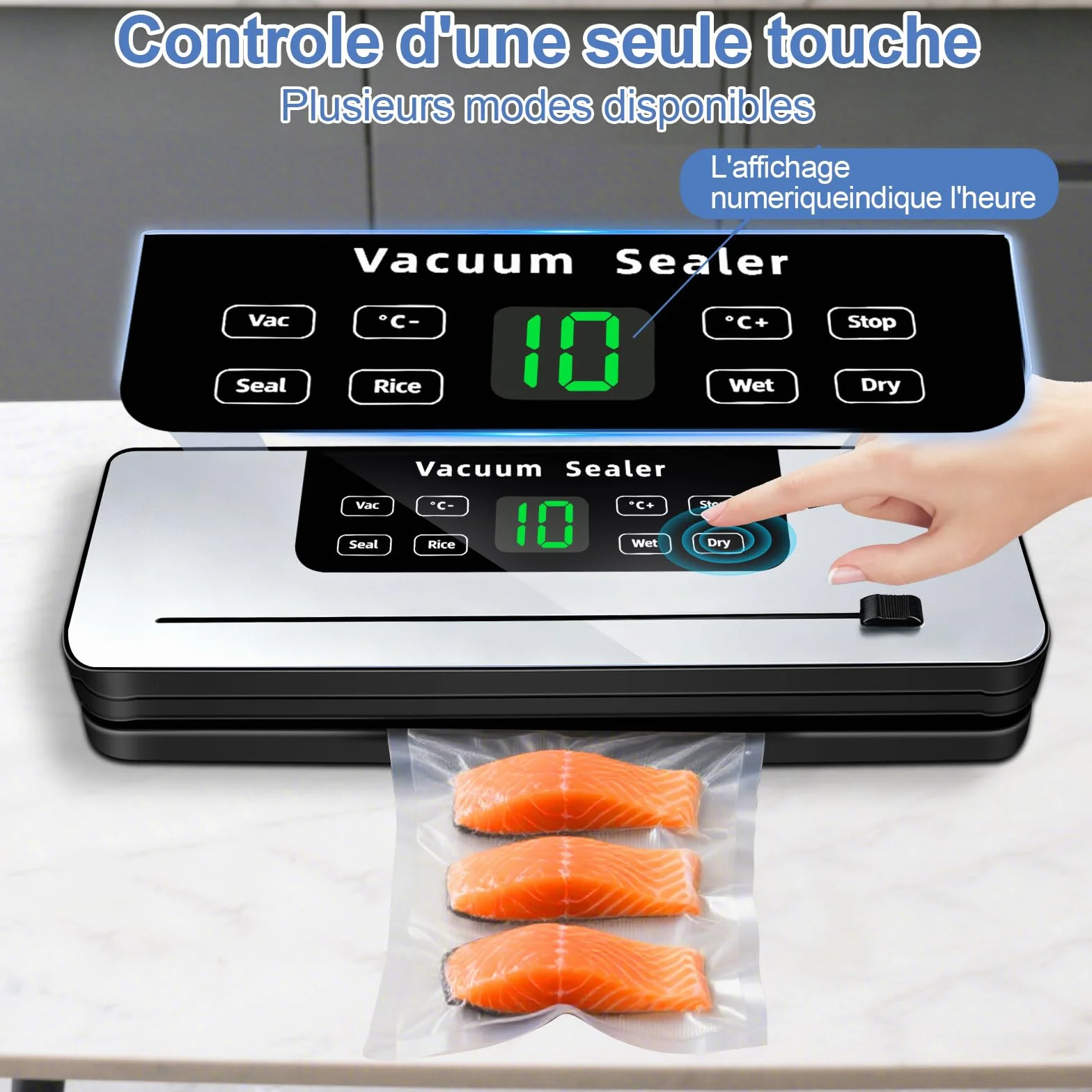 Machine Sous Vide Alimentaire 7 en 1, Automatique Secs et Humides, Professionnel avec Couteau de Coupe, 20 Sacs et Tube