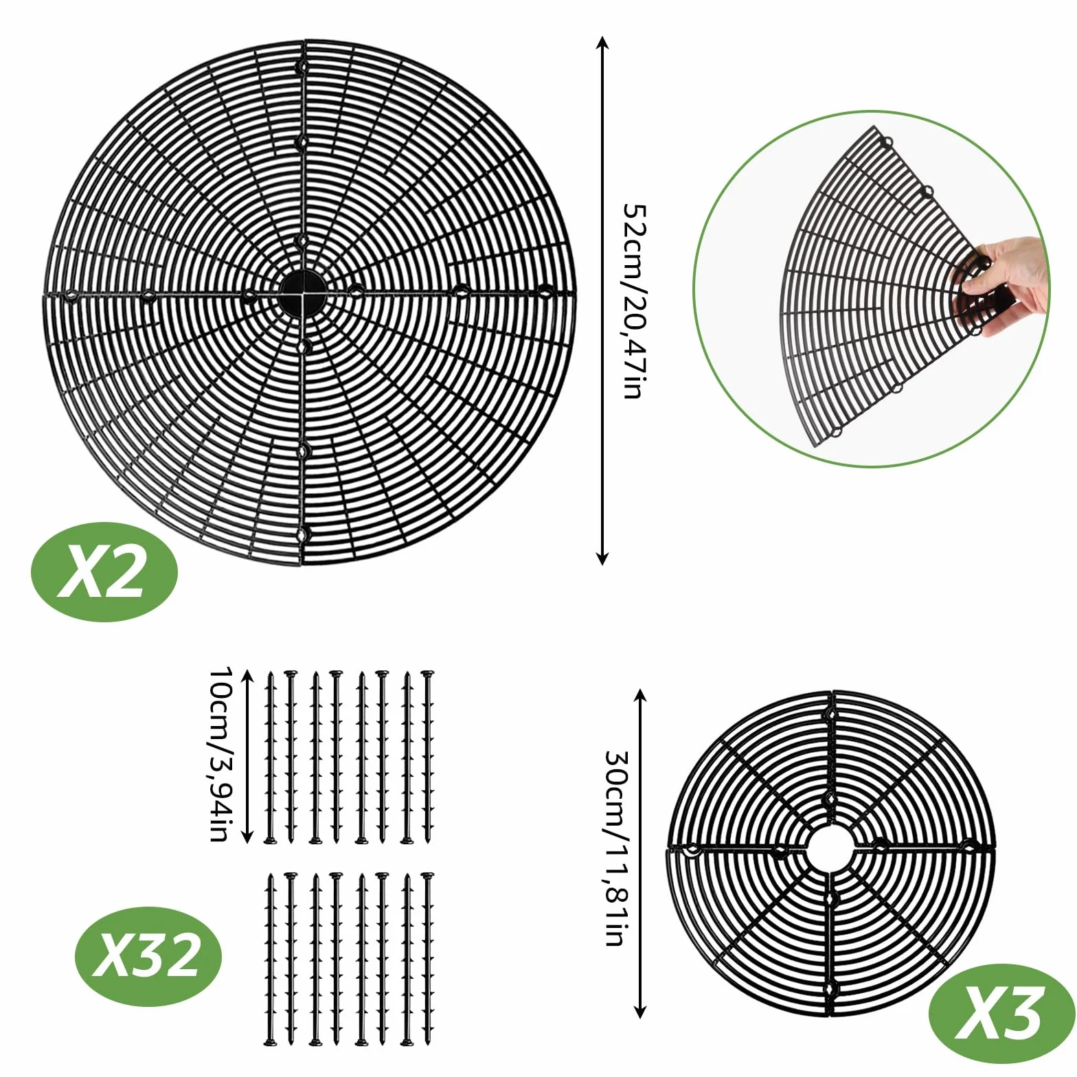 JMIATRY Lot de 5 grilles de protection pour pots de fleurs 30 cm + 52 cm noires