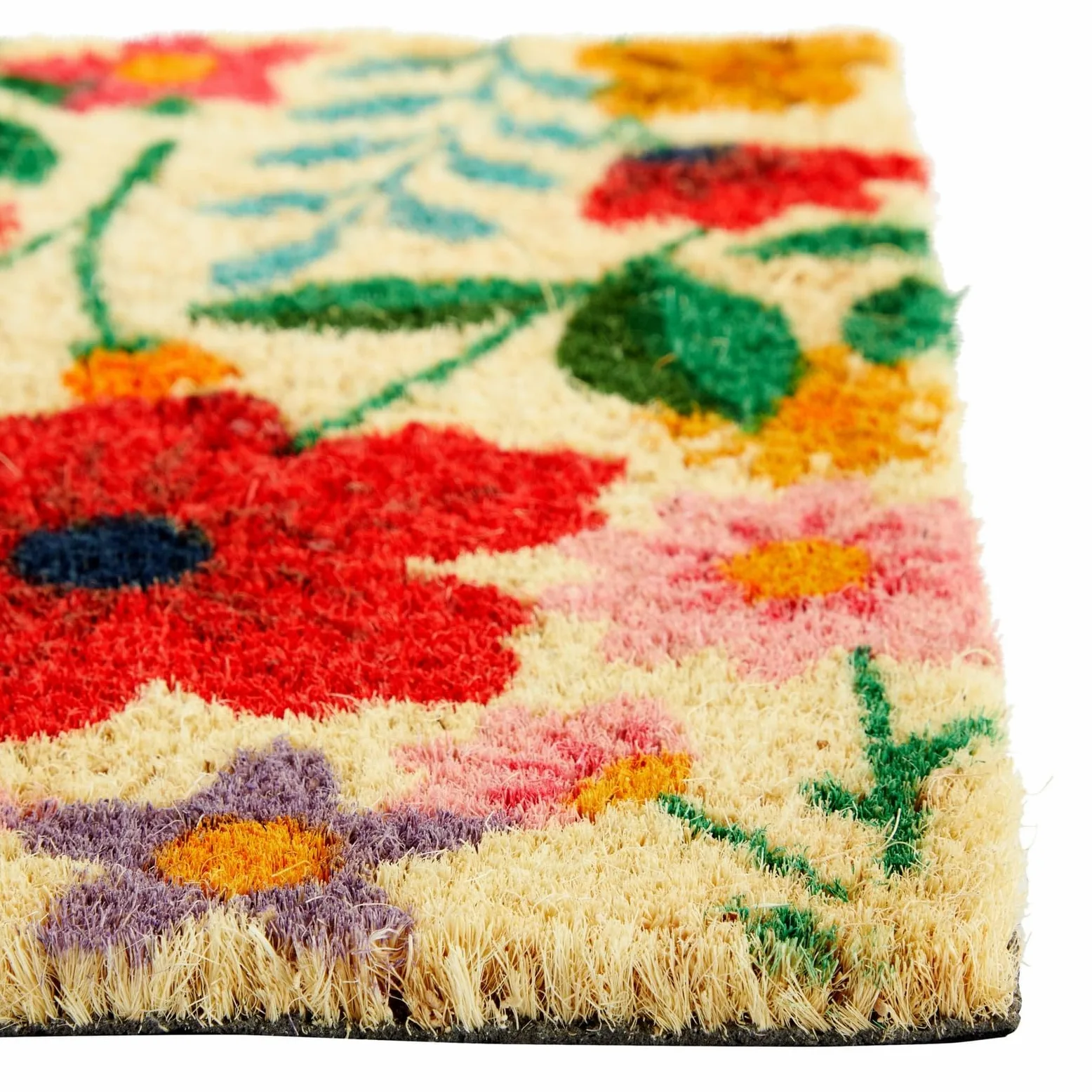 Juvale Paillasson en fibre de coco naturelle avec fleurs printanières, 43,2 x 76,2 cm pour porte d'entrée, tapis demi-rond de fleurs sauvages d'extérieur pour décoration d'intérieur