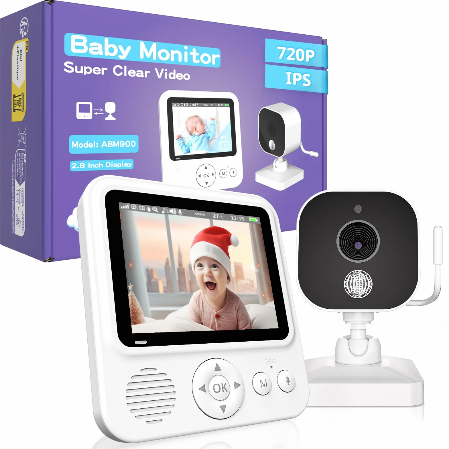 Babyphone Caméra Bébé Écran IPS 2,8 Pouces Vidéo sans WiFi ni App Batterie 2000mAh VOX Vision Nocturne Audio Bidirectionnel