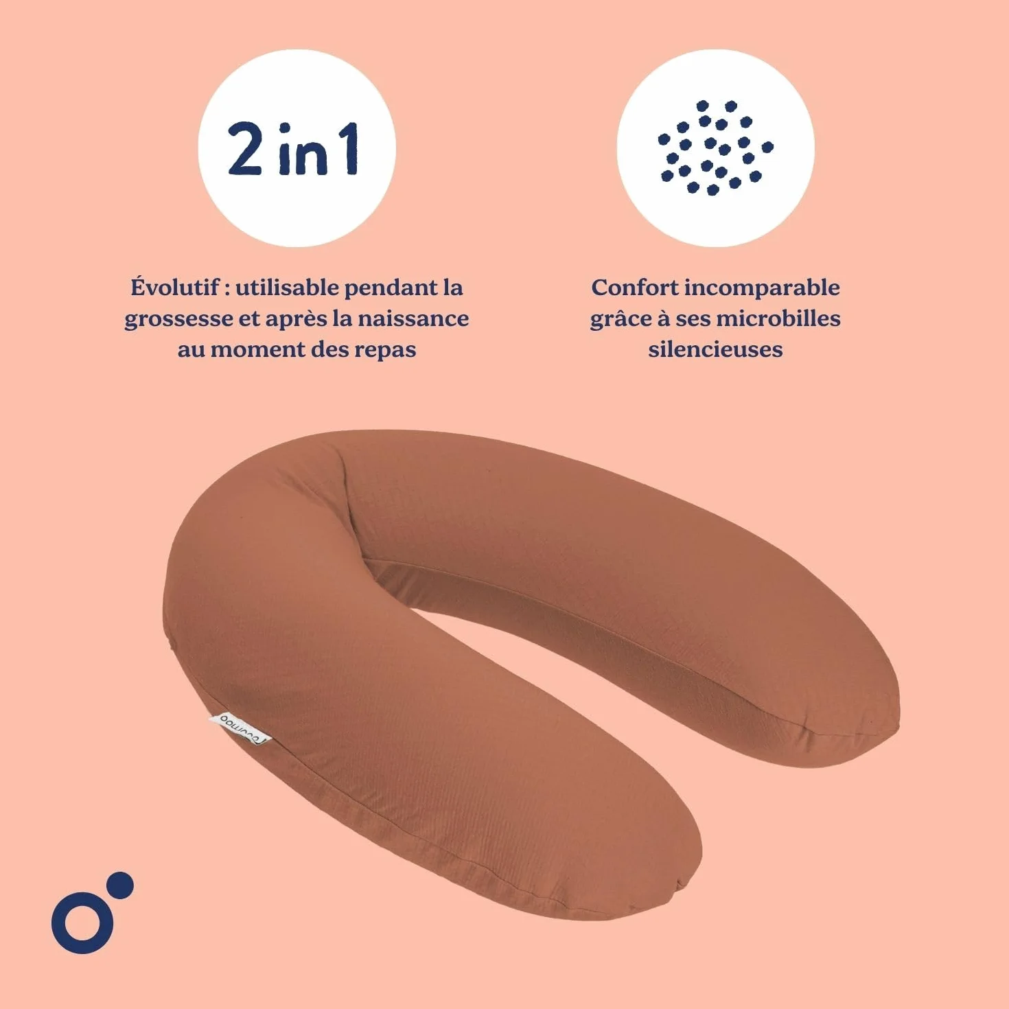 doomoo Coussin de Grossesse & Allaitement Ultra Confort Tissu Bio Oeko-Tex Tetra Jersey Terracotta