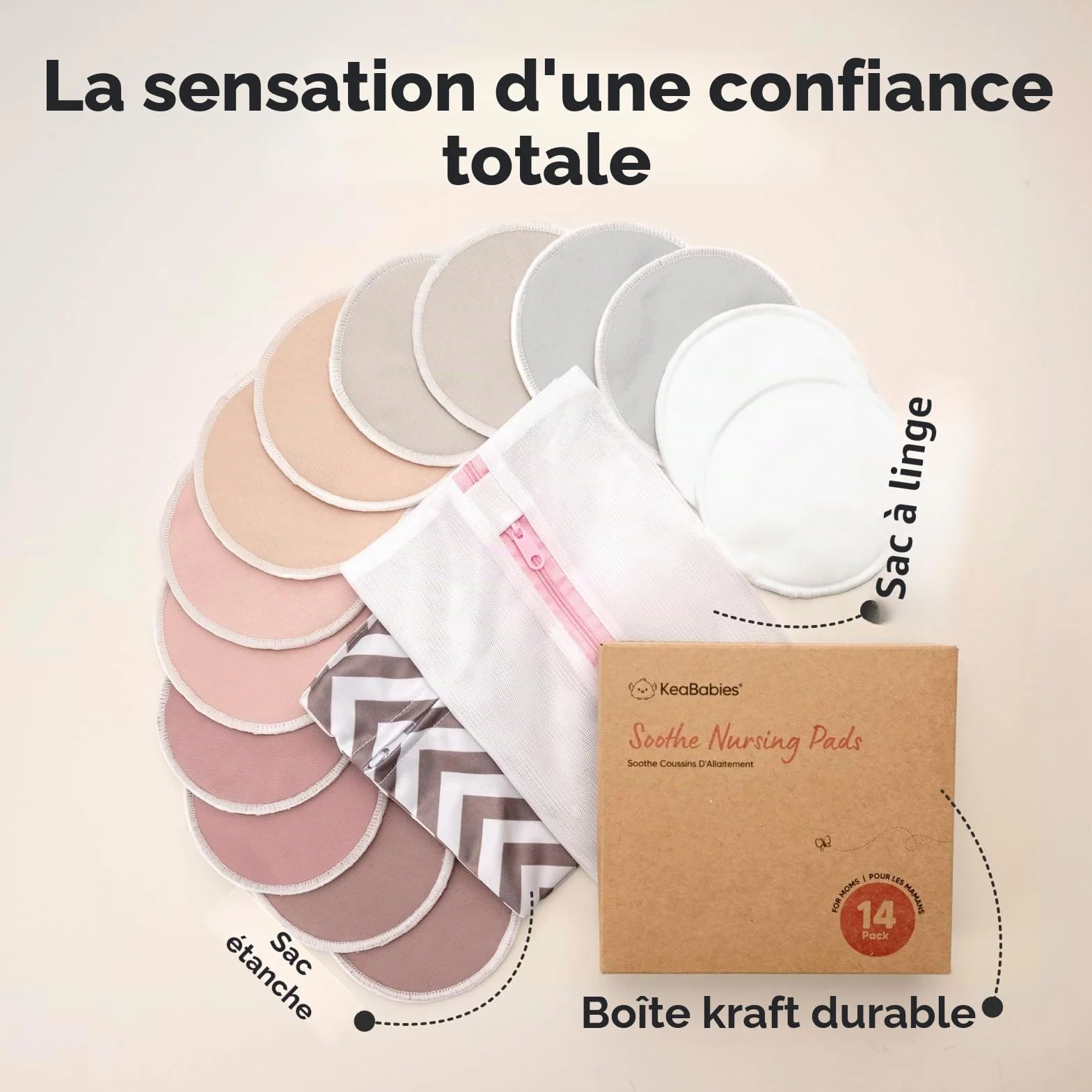 KeaBabies Coussinets d'allaitement Réutilisables 4-Couches Biologique Bambou Lavable Maternité L 12 cm