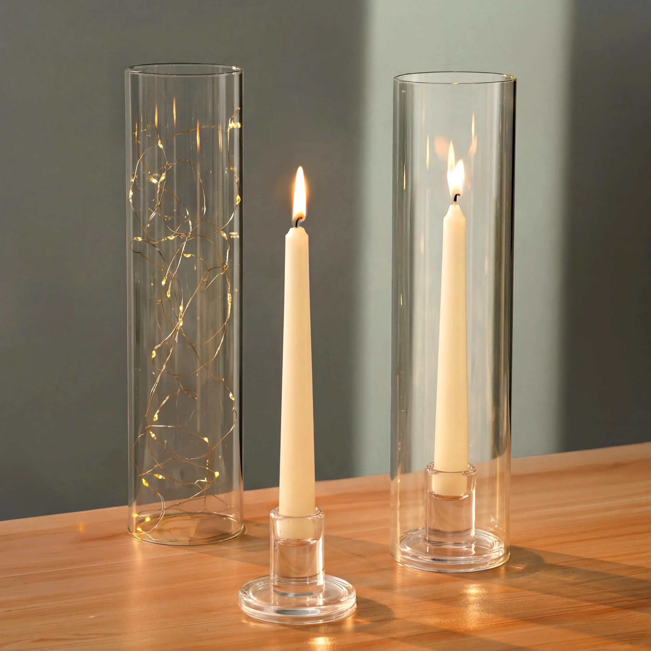 Bougeoirs en verre pour ouragan NUPTIO 28 cm transparents coupe-vent