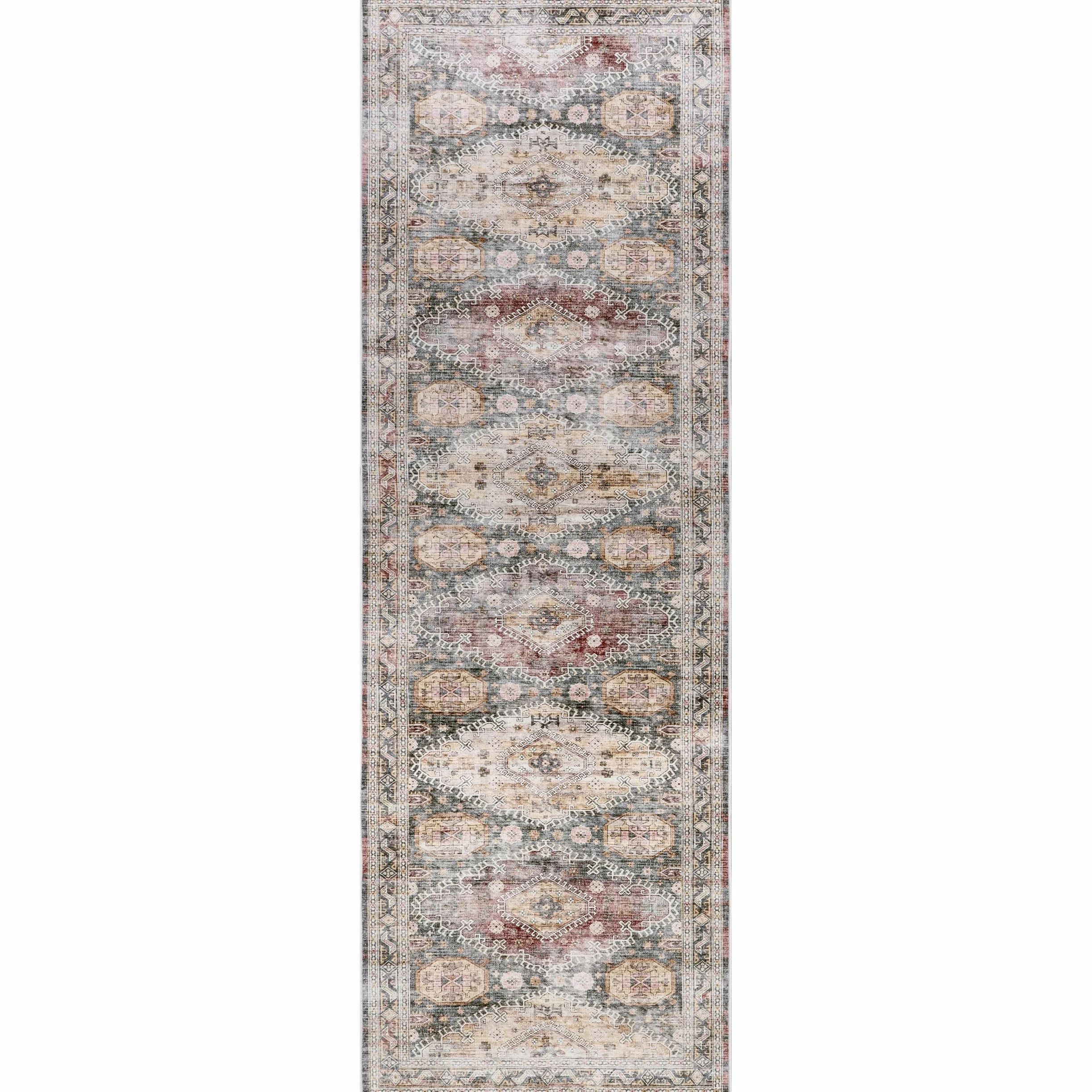 nuLOOM SmartPlus Tapis Traditionnel Vintage résistant aux éclaboussures – Résistant aux Taches – pour Salon, Salle à Manger, Bureau – 0,6 x 2,4 m – Vert Sauge