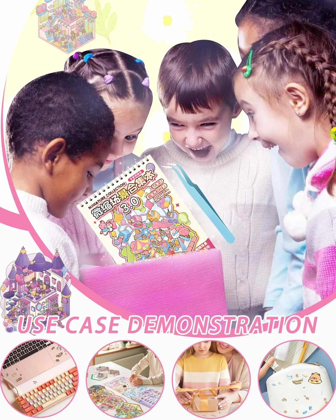 Stickers Scene Autocollant 3D de Scène, Ensemble de 10 Pièces avec Pincette, Miniature Autocollants pour Adultes et Enfants