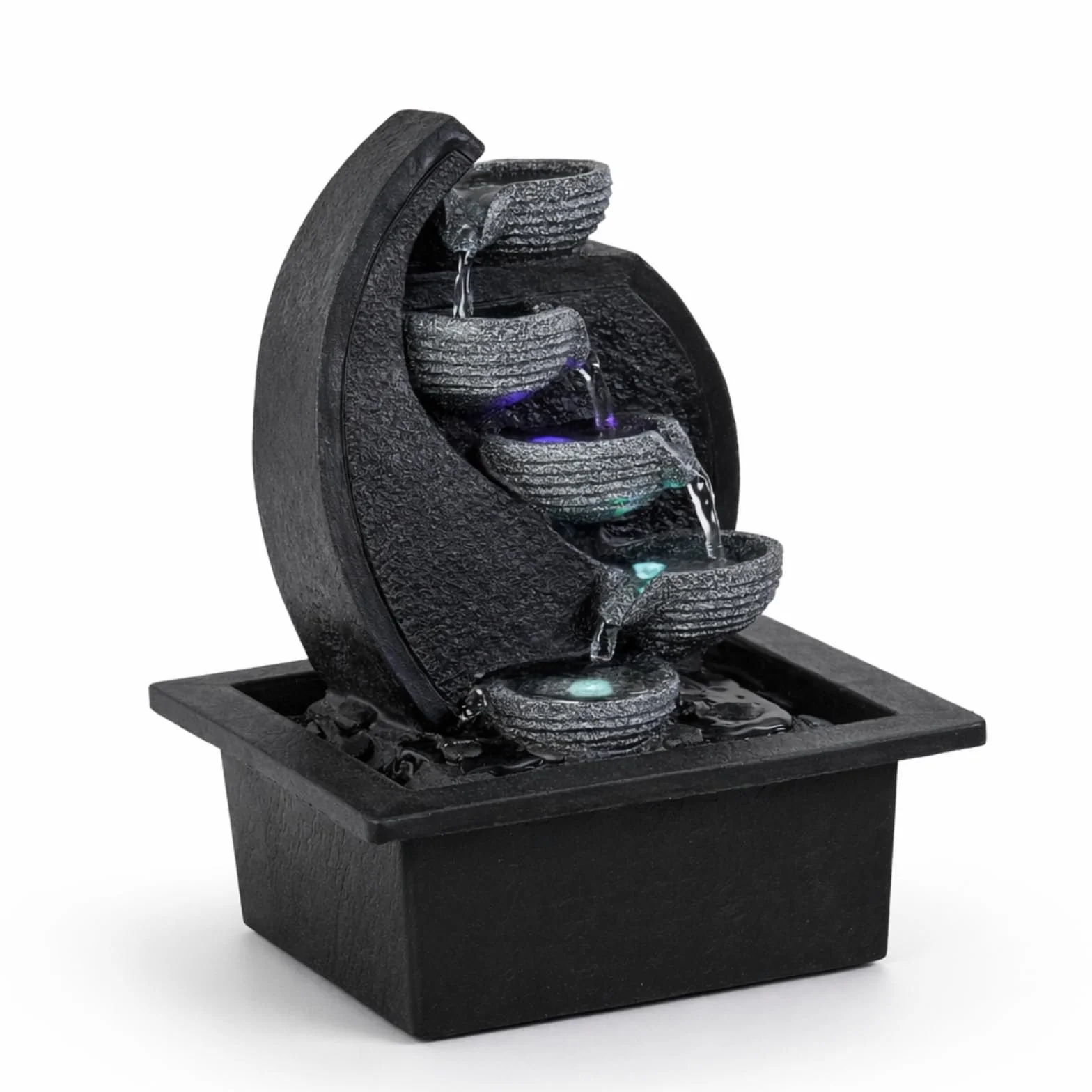 Fontaine d’Intérieur Cascade 4 Niveaux LED Effet Pierre Naturelle H 26 cm Zen'Light