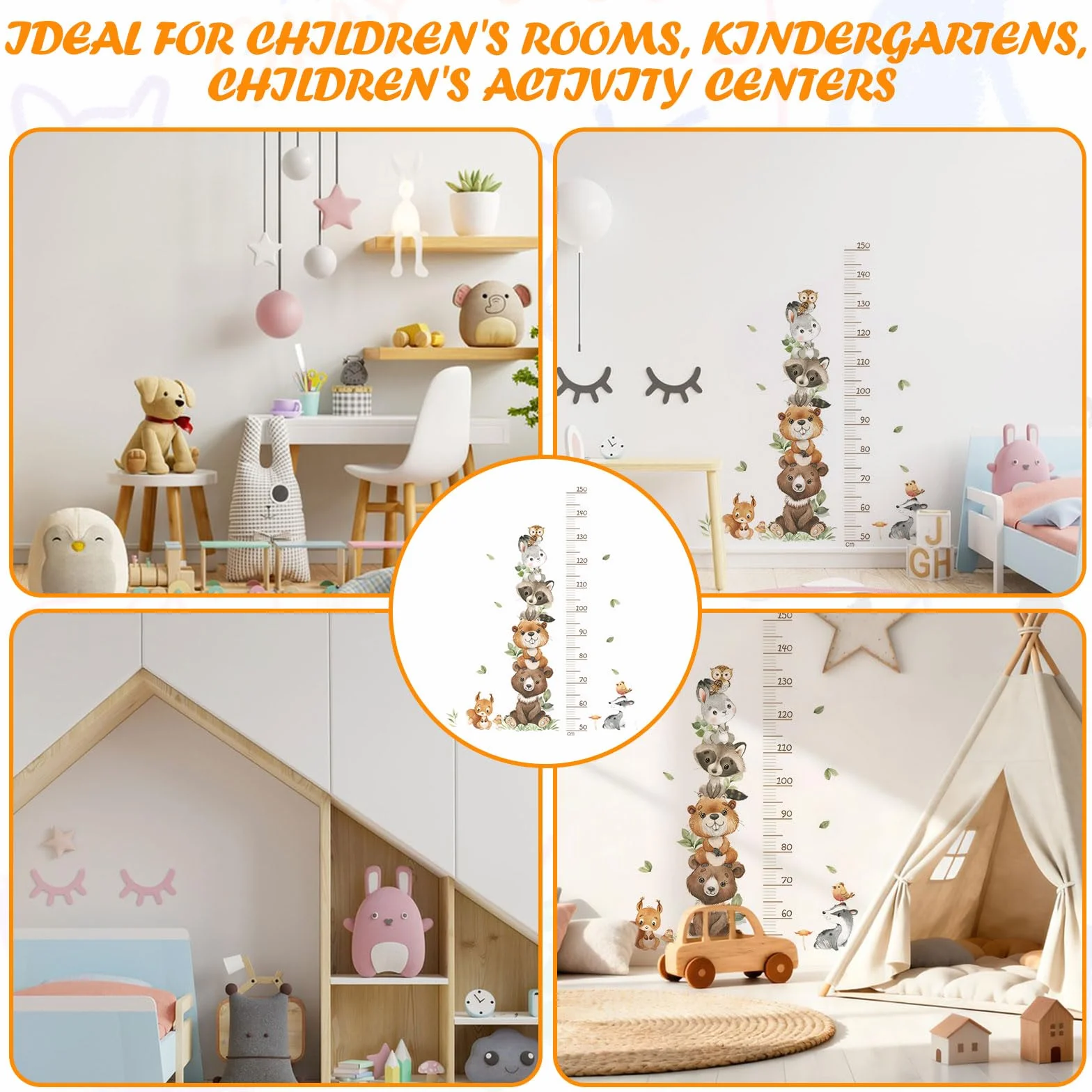 Toise Murale Enfant Sticker Animaux Tableau de Croissance Règle de Hauteur