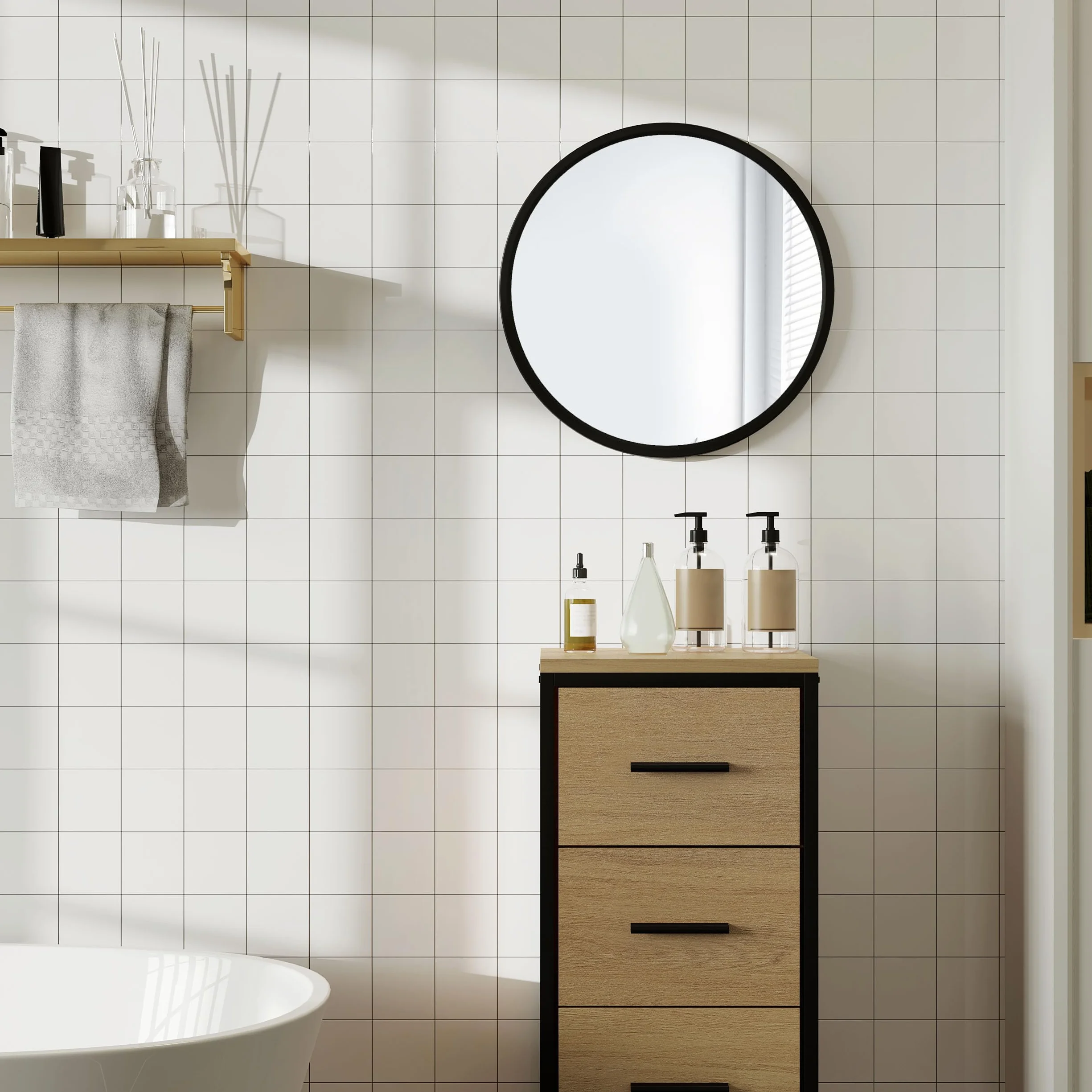 WOLTU Miroir Mural Rond Ø40cm Cadre Métal Noir Décoratif Salle de Bain
