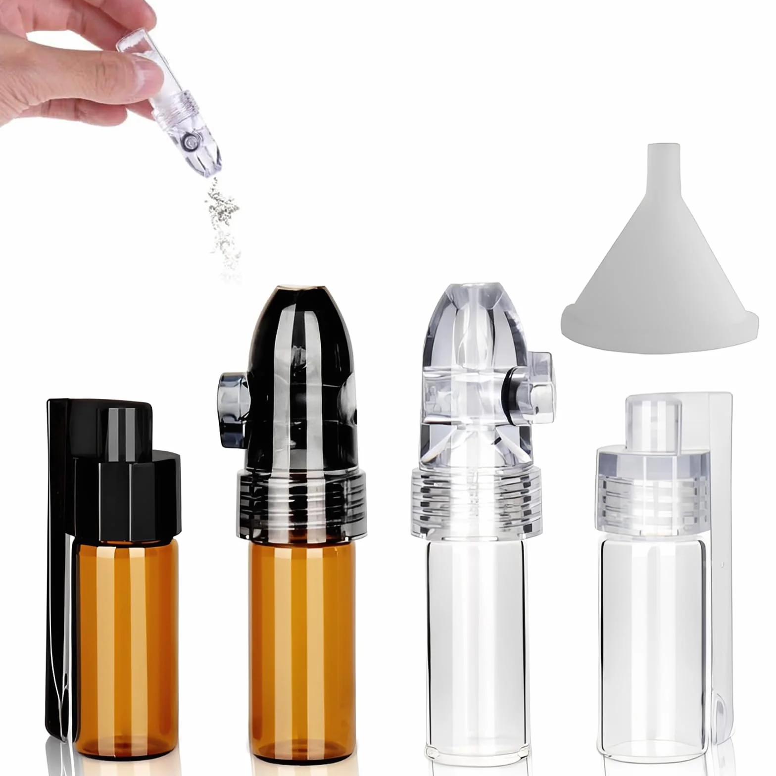 Distributeurs de Poudre d'Épices Lot de 4 avec Cuillère, 2 Bruns 2 Blancs, Flacons 51mm 68mm, Entonnoir Inclus