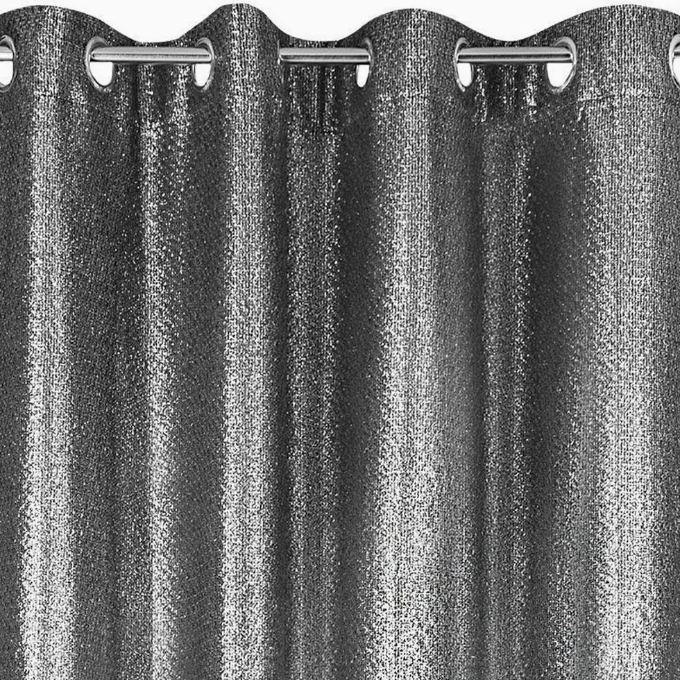 Eurofirany Rideau doré argenté avec Galon fronceur à œillets - Or argenté Noir Brillant (Argent Brillant, 140 x 250 cm - Rideau à œillets)
