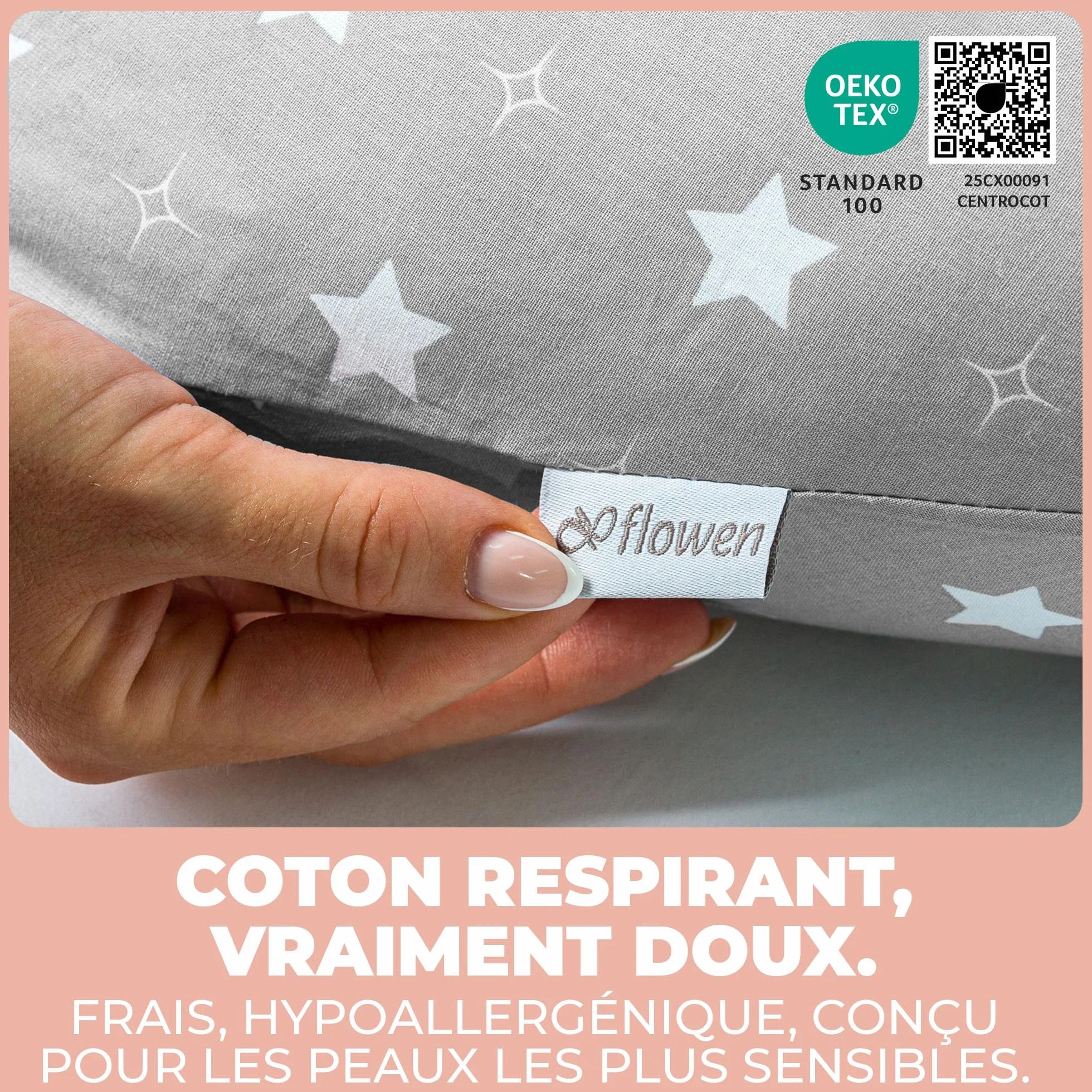 Oreiller de Grossesse et Allaitement XXL Coussin Multifonctionnel avec Taie en 100% Coton pour Dormir sur le Côté