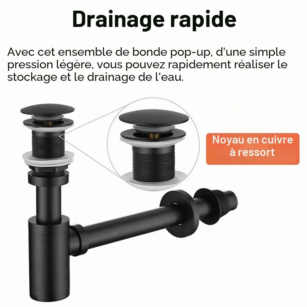 Siphon de bouteille en acier inoxydable pour lavabo de cuisine et salle de bain - Siphon en P - Or brossé
