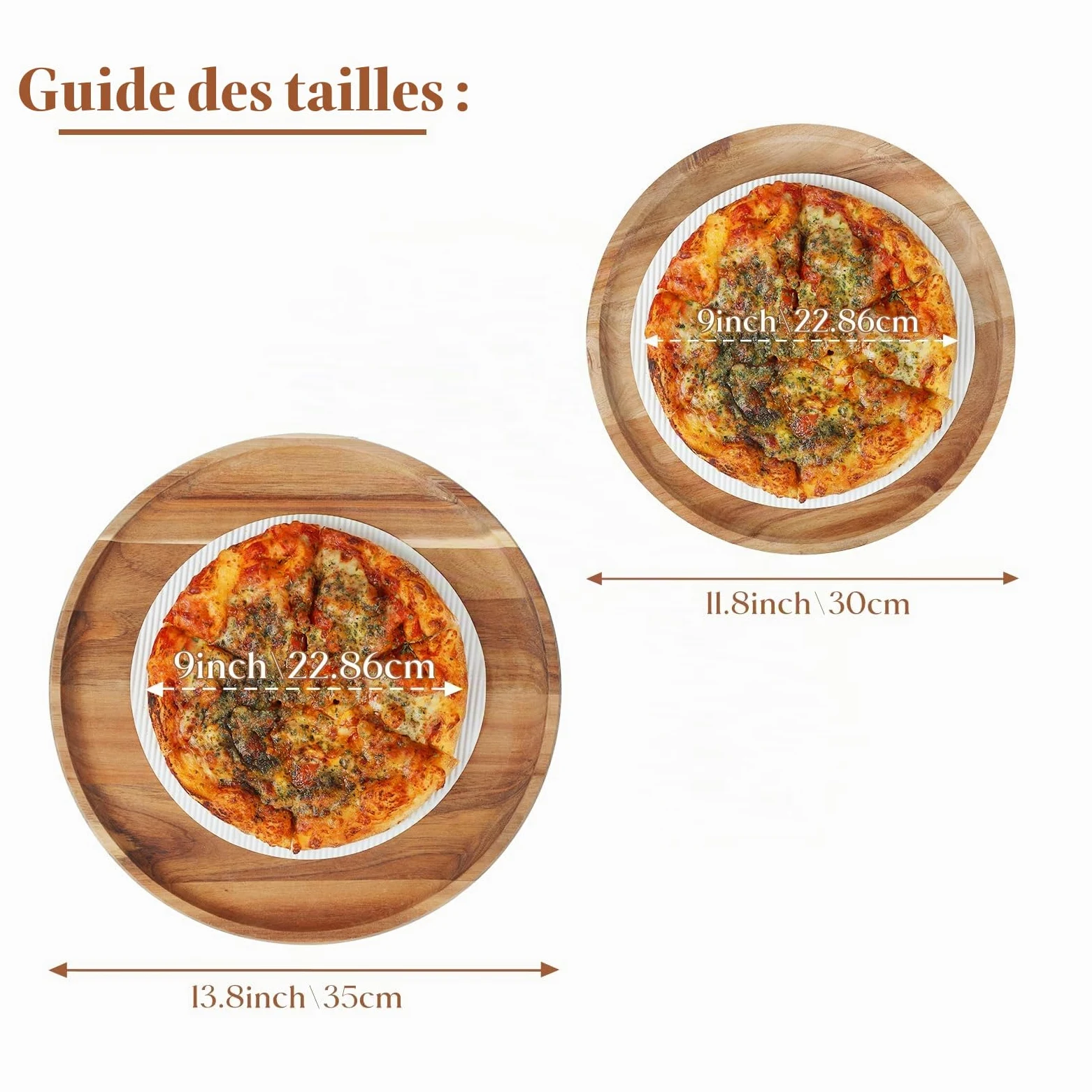 YANGQIHOME Plateau rond en bois, plateau en bois d'acacia, plateau de service, planche à charcuterie pour apéritifs, organisateur de plateau pour cuisine/comptoir, 35,1 x 35,1 x 2,0 cm