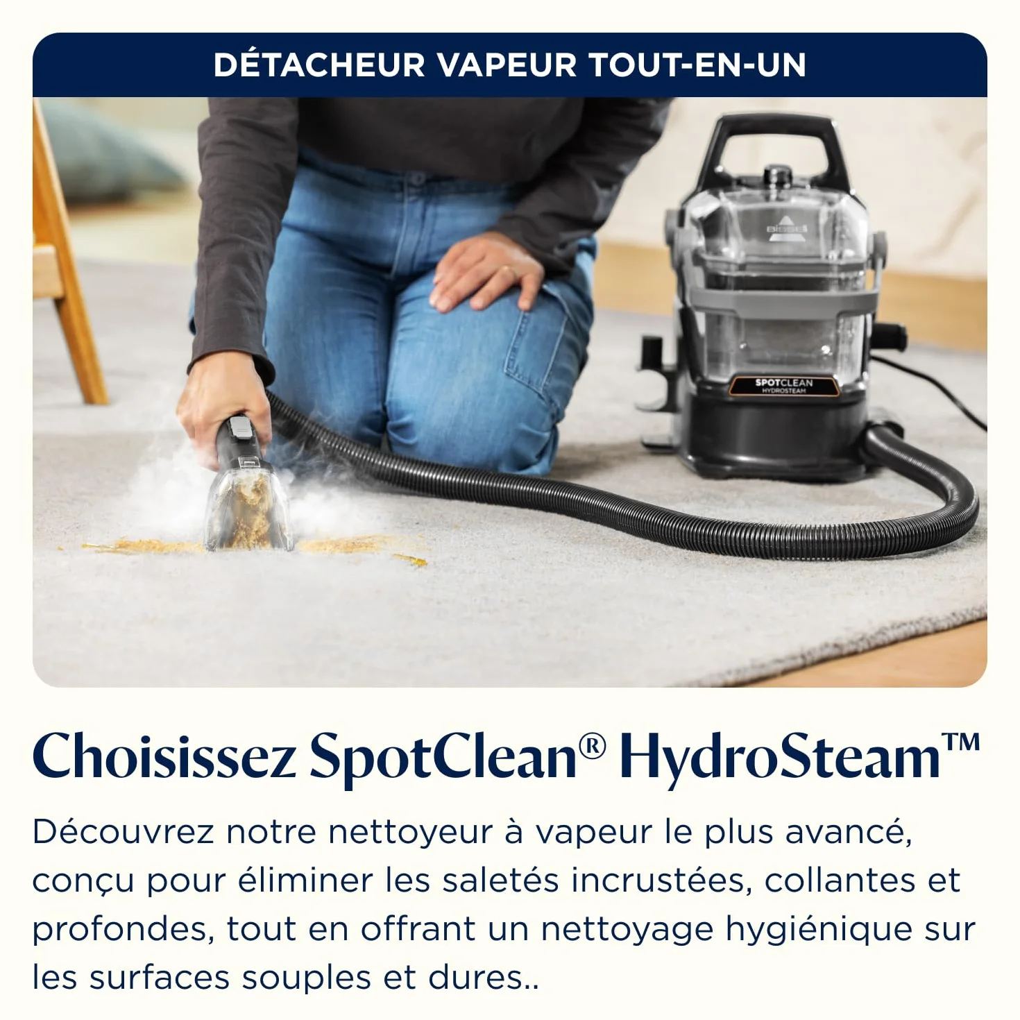 BISSELL SpotClean HydroSteam Shampouineuse Canapé 1000W Nettoyeur Vapeur HydroSteam Tapis Moquettes Meubles Tissus Voiture 3689N