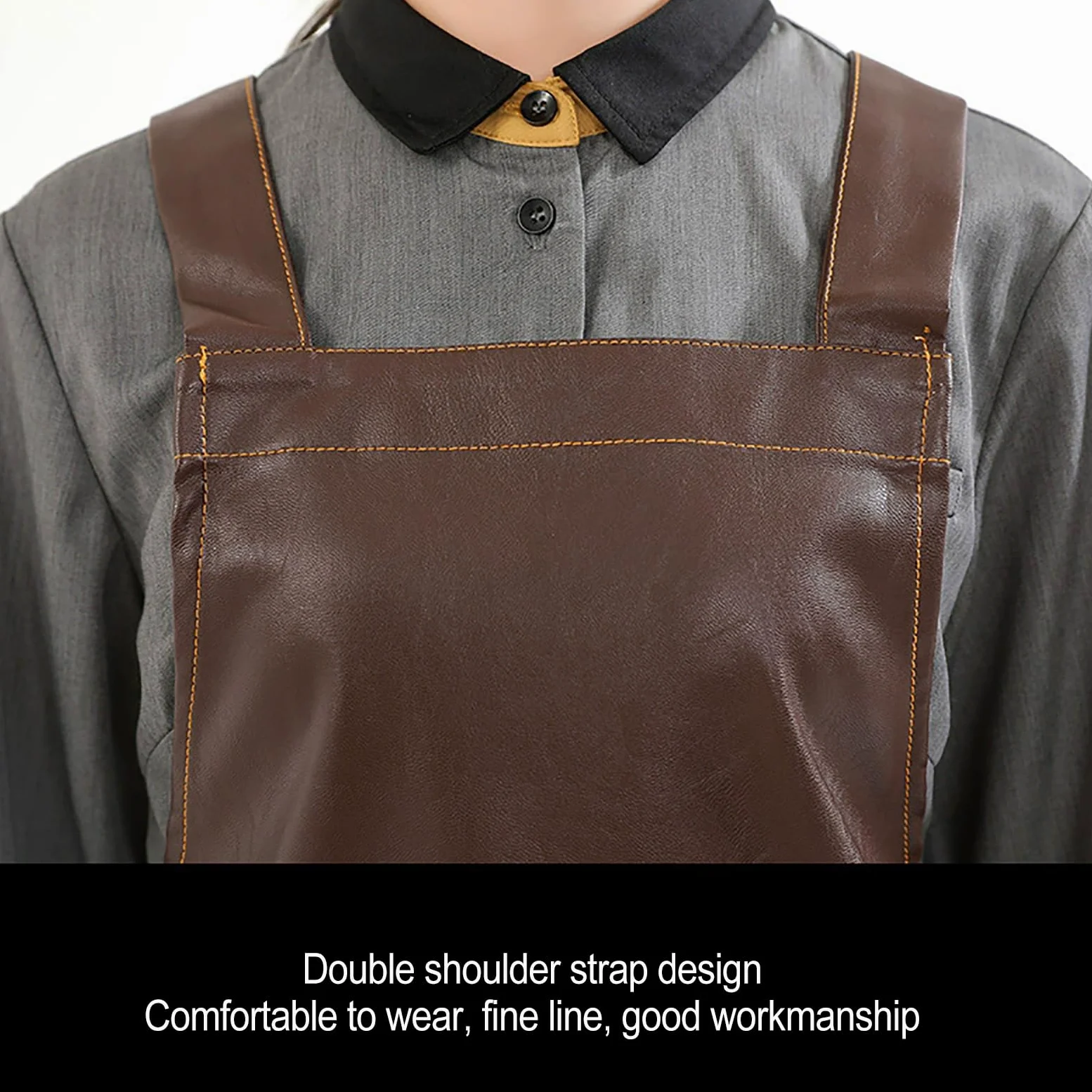 Tablier de cuisine en cuir imperméable avec poches pour la pâtisserie, la cuisine, la pâtisserie, le travail, le jardinage