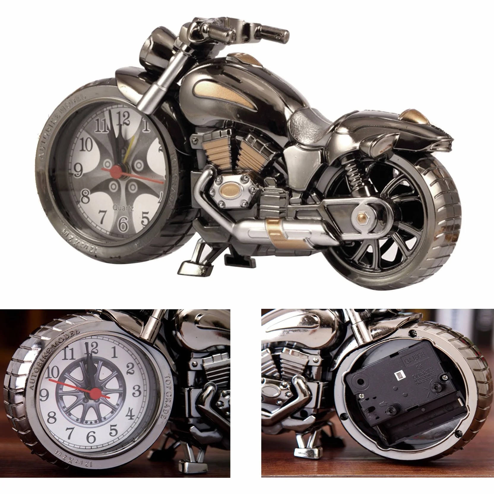 Rétro Moto Style Réveil Table Bureau Horloge Décoration Cadeau
