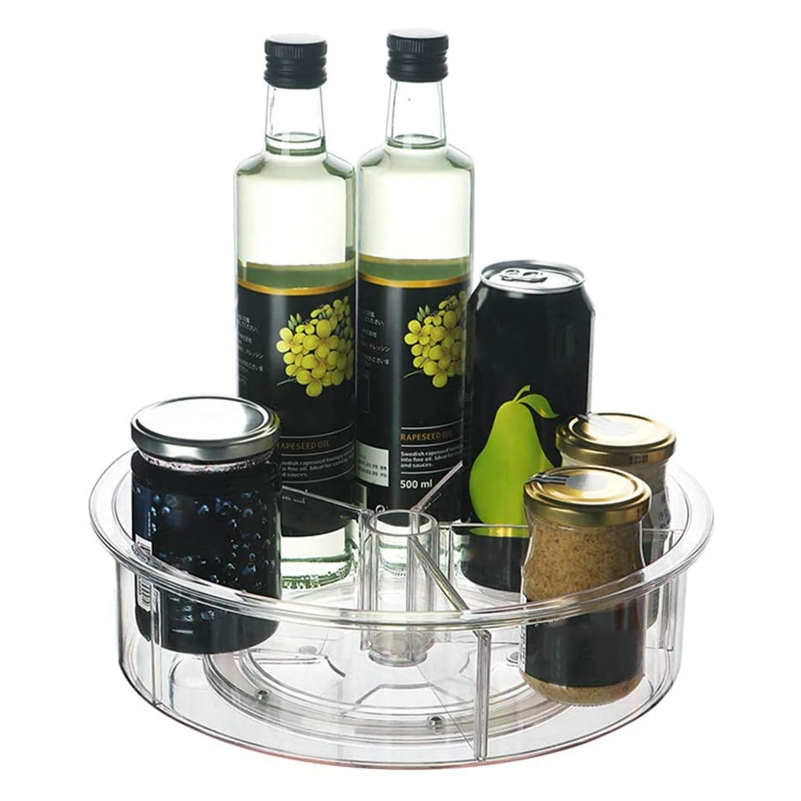 Lazy Susan Plateau tournant nizer pour condiments, épices et ustensiles Conteneur de rangement en plastique avec sections divisées