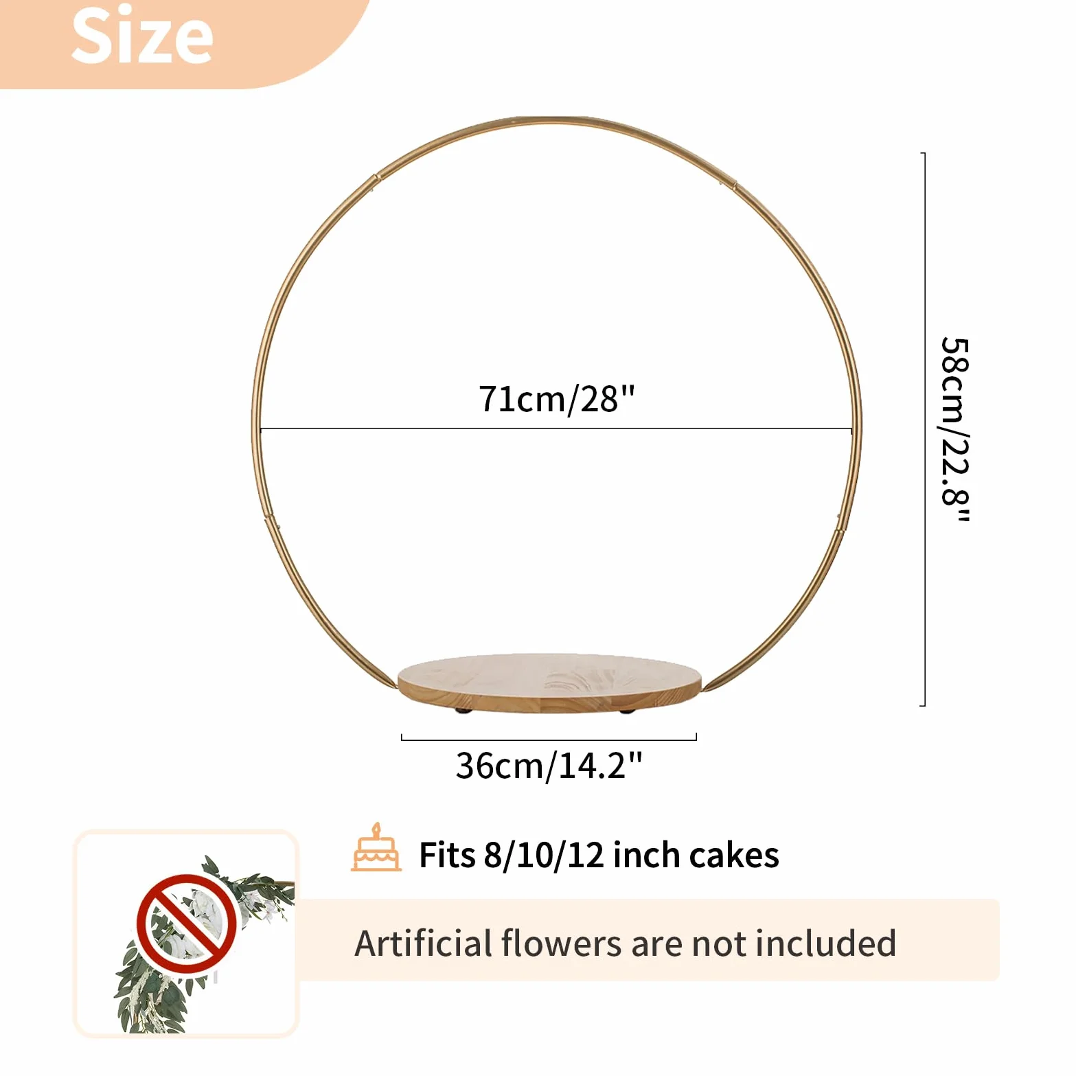 NUPTIO Support Gateau Presentoir avec Piedestal Rond Bois, 36cm | avec Metal Ring, pour Mariage Anniversaire, Fête, Douche de Bébé, Noël