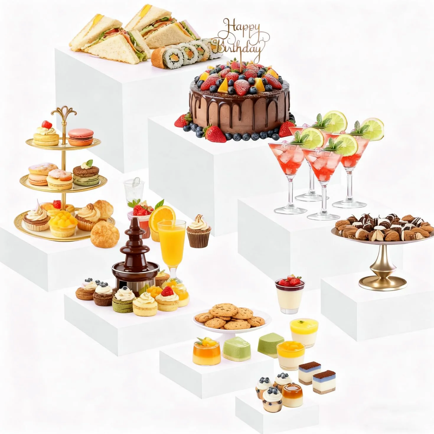 8 Pièces Presentoir Buffet,Cubes Blancs en Acrylique avec Fonds Creux,pour Restauration,Dessert,Bijoux,Figurines