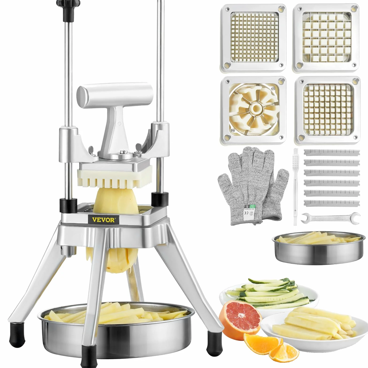 VEVOR Coupe-Frites Professionnel Manuel Coupe-Légumes Multifonction 4 Lames en Inox 12,7/6,4/9,5 mm
