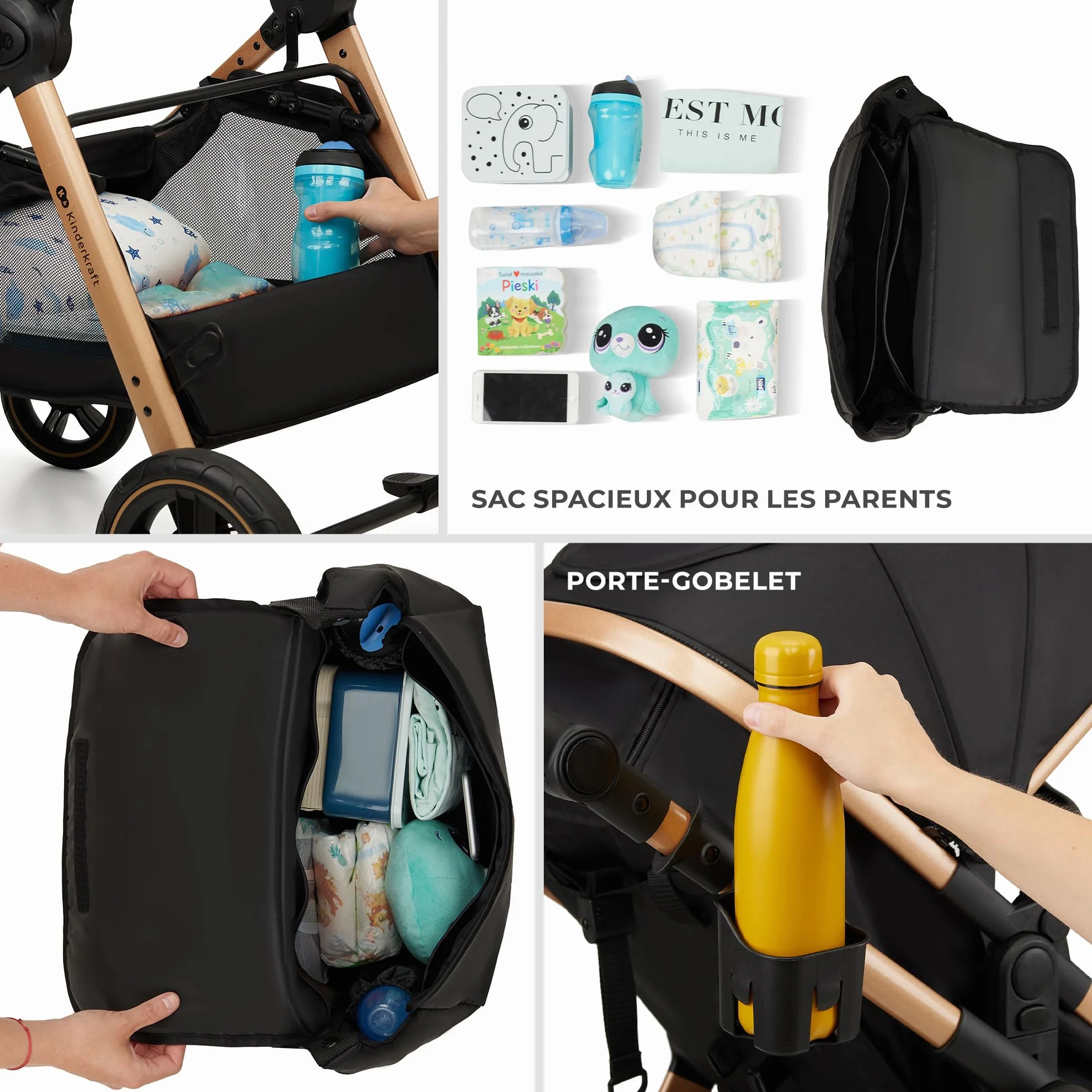 Kinderkraft ESME Poussette 3 en 1 avec porte-bébé Mink PRO I-Size, système de voyage, Noir