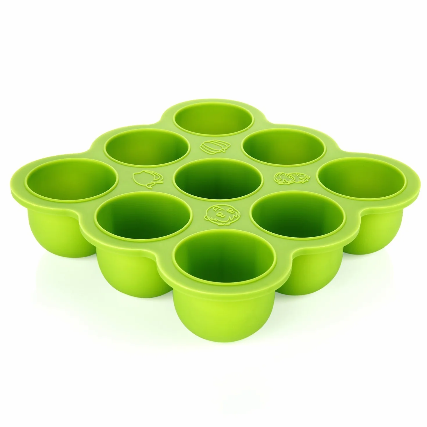 Récipient Nourriture Bébé 9 Pots Conservation Silicone avec Couvercle Vert