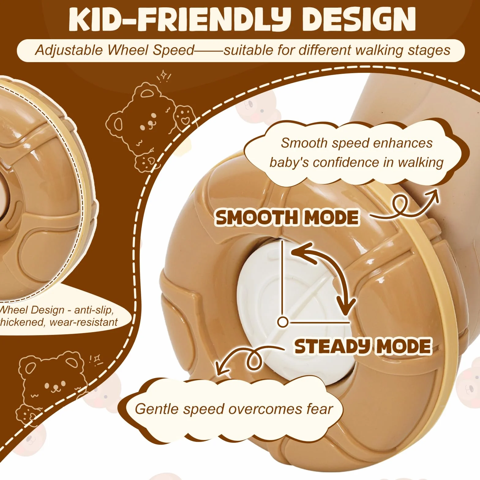 Trotteur Bébé 3 en 1 avec Musique, Marche Détachable Vitesse Réglable, Table Activité d'éveil pour Enfants 12+ Mois