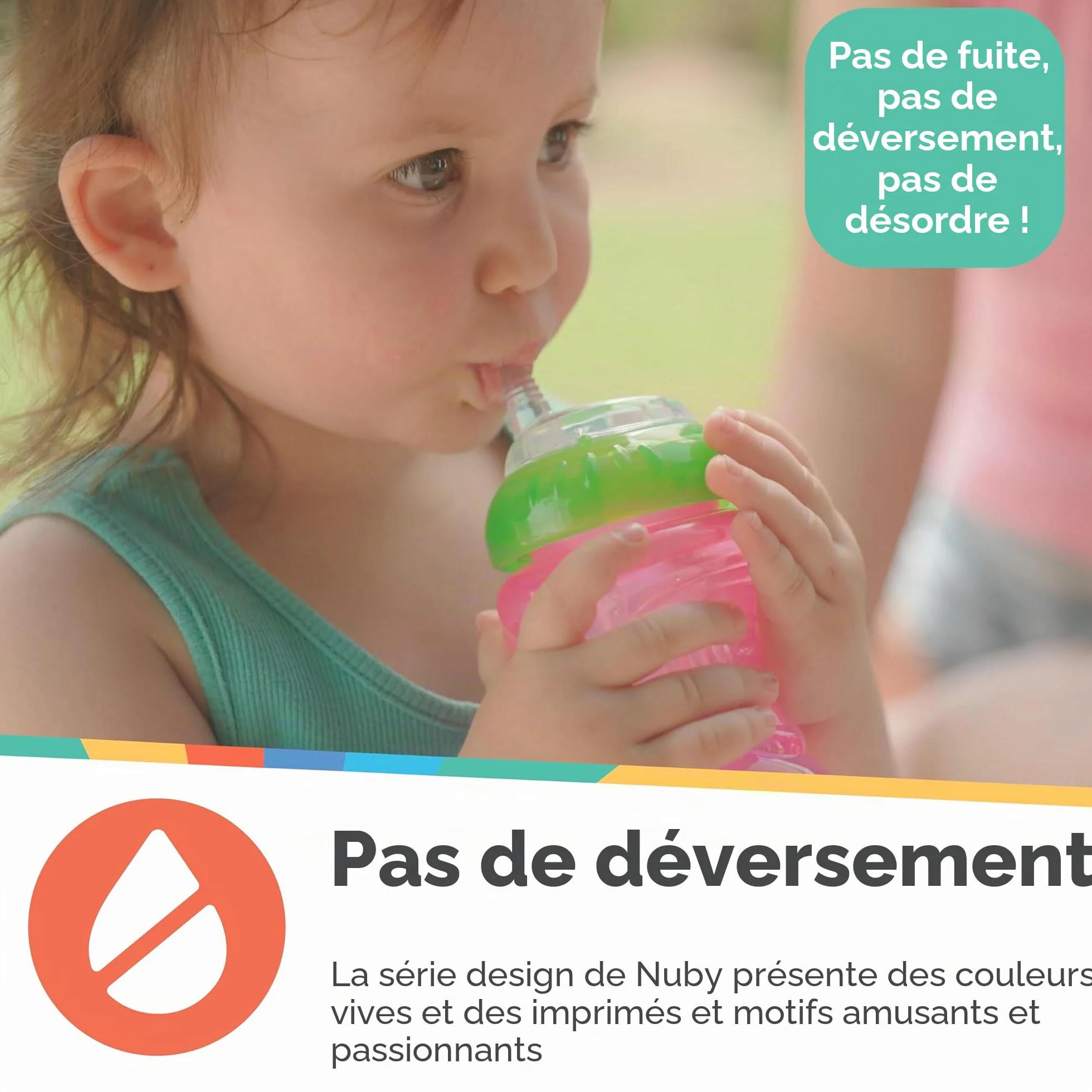 Nuby Tasse anti-fuite avec Paille Flexible 300ml 3 pack 12+ Mois