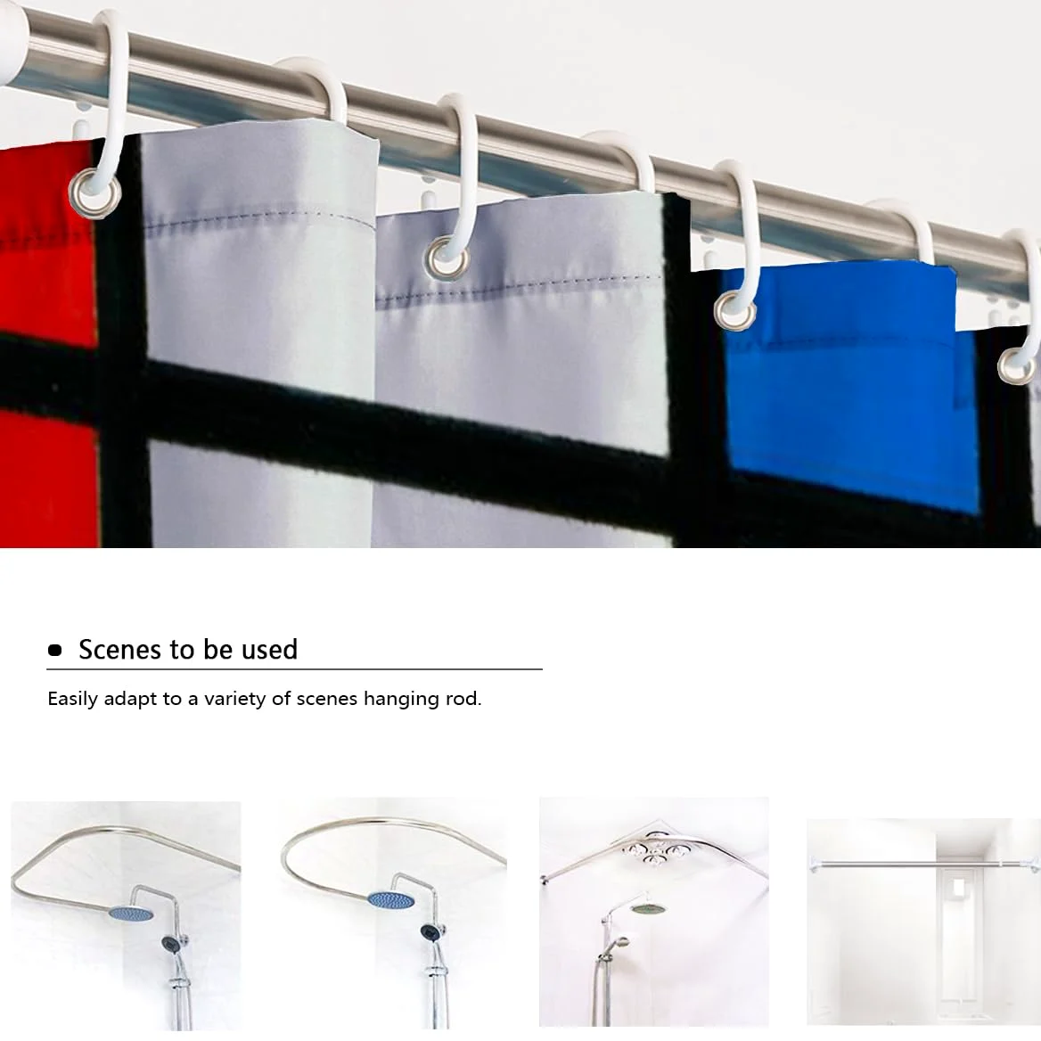 Rideau de Douche à Grille Noire Minimaliste Rideau de Bain Abstrait géométrique Blanc en Tissu Polyester Rouge Jaune Bleu Bloc de Salle de Bain 200 x 220 cm