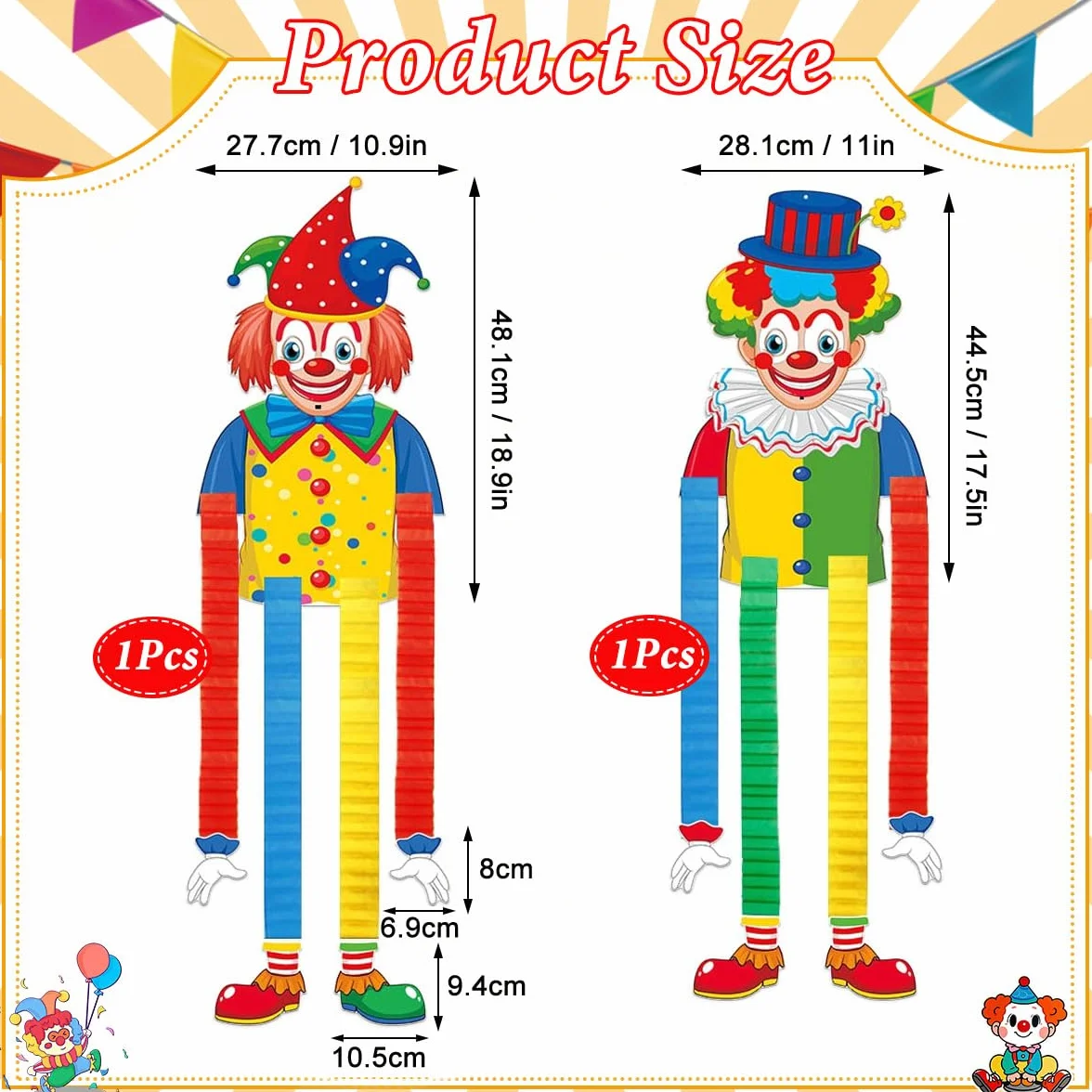 Bannières de Clown Décoration Murale Carnaval, 2 Pièces Suspendue en Papier pour Soirées à Thème Cirque