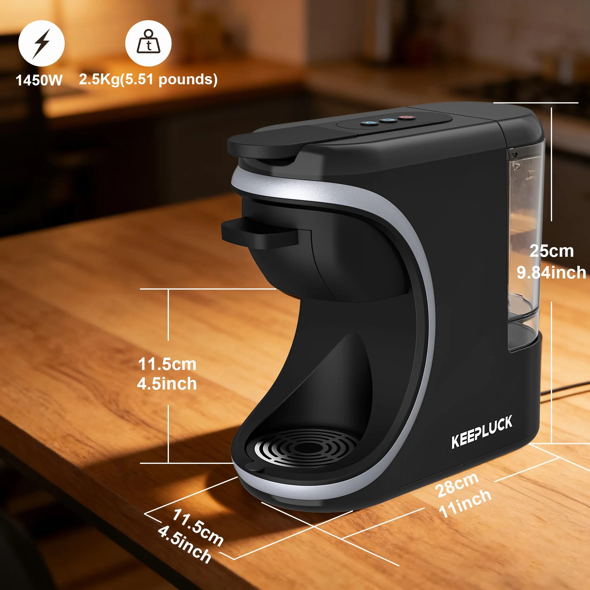 Machine à café à capsules 3 en 1 pour Nespres*o Original/D*lce G*sto/poudre, deux quantités d'eau, design compact, réservoir d'eau amovible de 600 ml (ST-551)