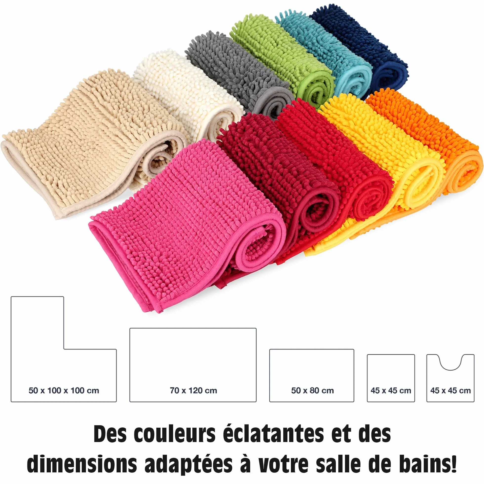 WohnDirect Tapis de Bain Antidérapant Chenille Microfibre Bleu foncé 45x45 cm Lavable Machine