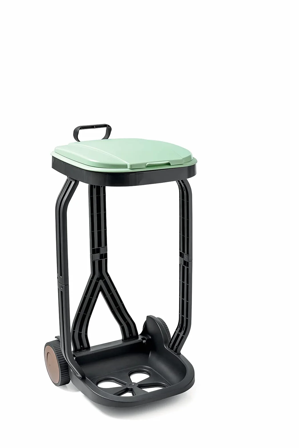 Chariot pour sacs à ordures plastique recyclé avec couvercle roues Noir