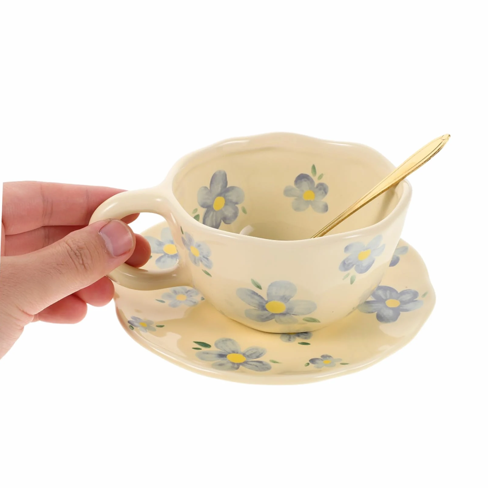 1 Set Tasse à Café en Céramique avec Soucoupe et Cuillère Design Unique Cuisine et Bureau