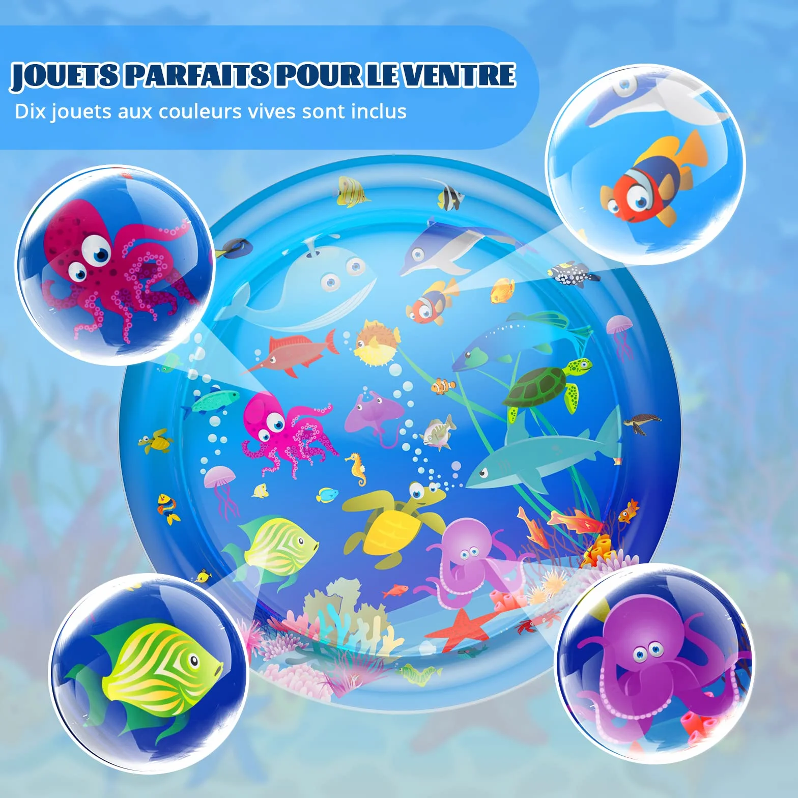 GOLDGE Tapis D'eau Gonflable Bébé 100x100cm PVC Imperméable Centre d'Activité Amusante
