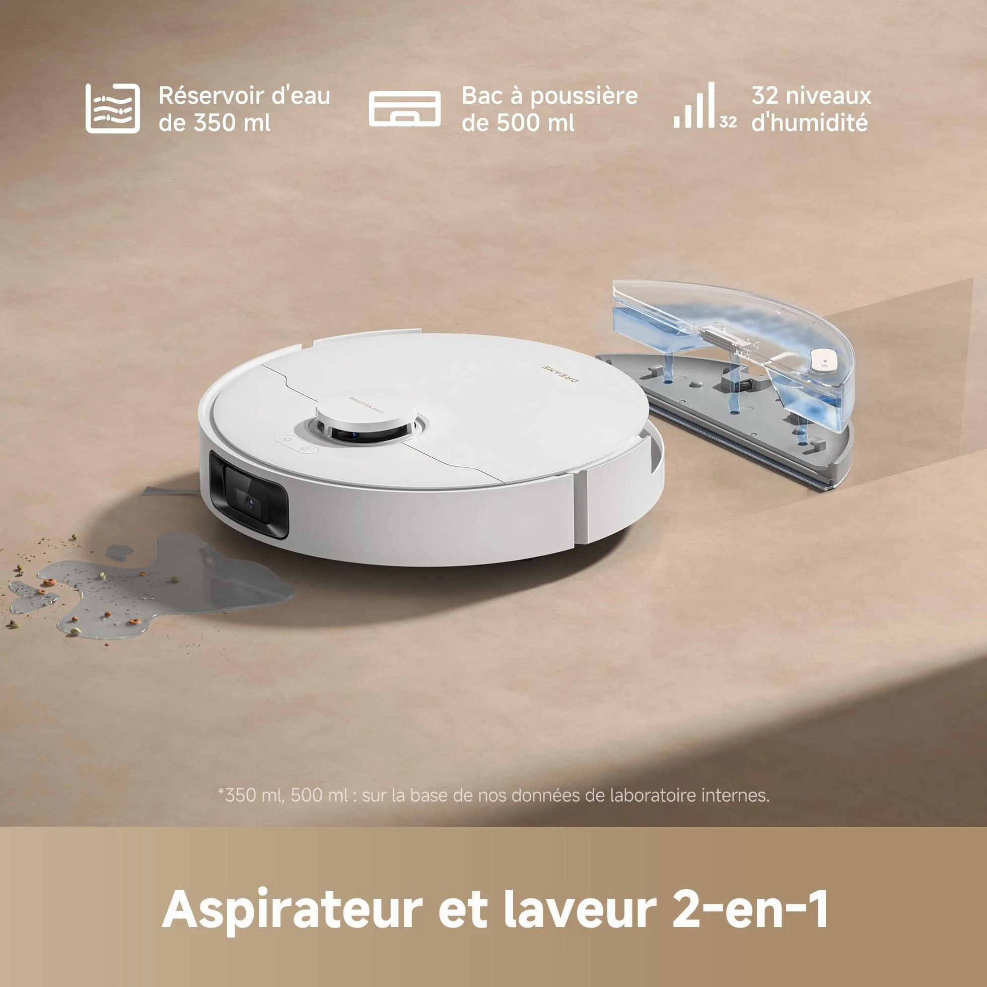 dreame D20 Pro Plus Robot Aspirateur 2-en-1, 13 000 Pa, Double Brosse, Auto-Vidage, Laser Navigation, Capteur Distance, Batterie 5200 mAh