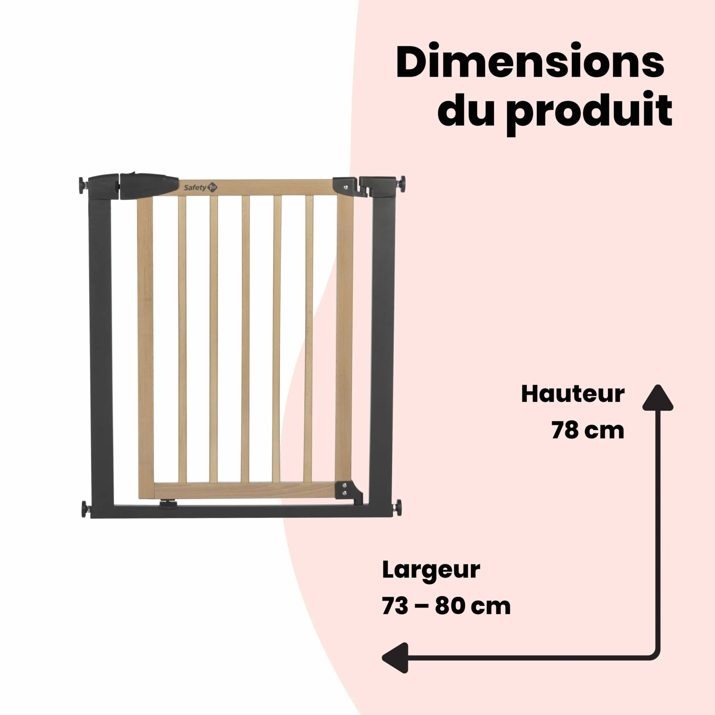 Safety 1st Simply Close Barrière de sécurité Enfant Bois 73-80 cm Double Verrouillage