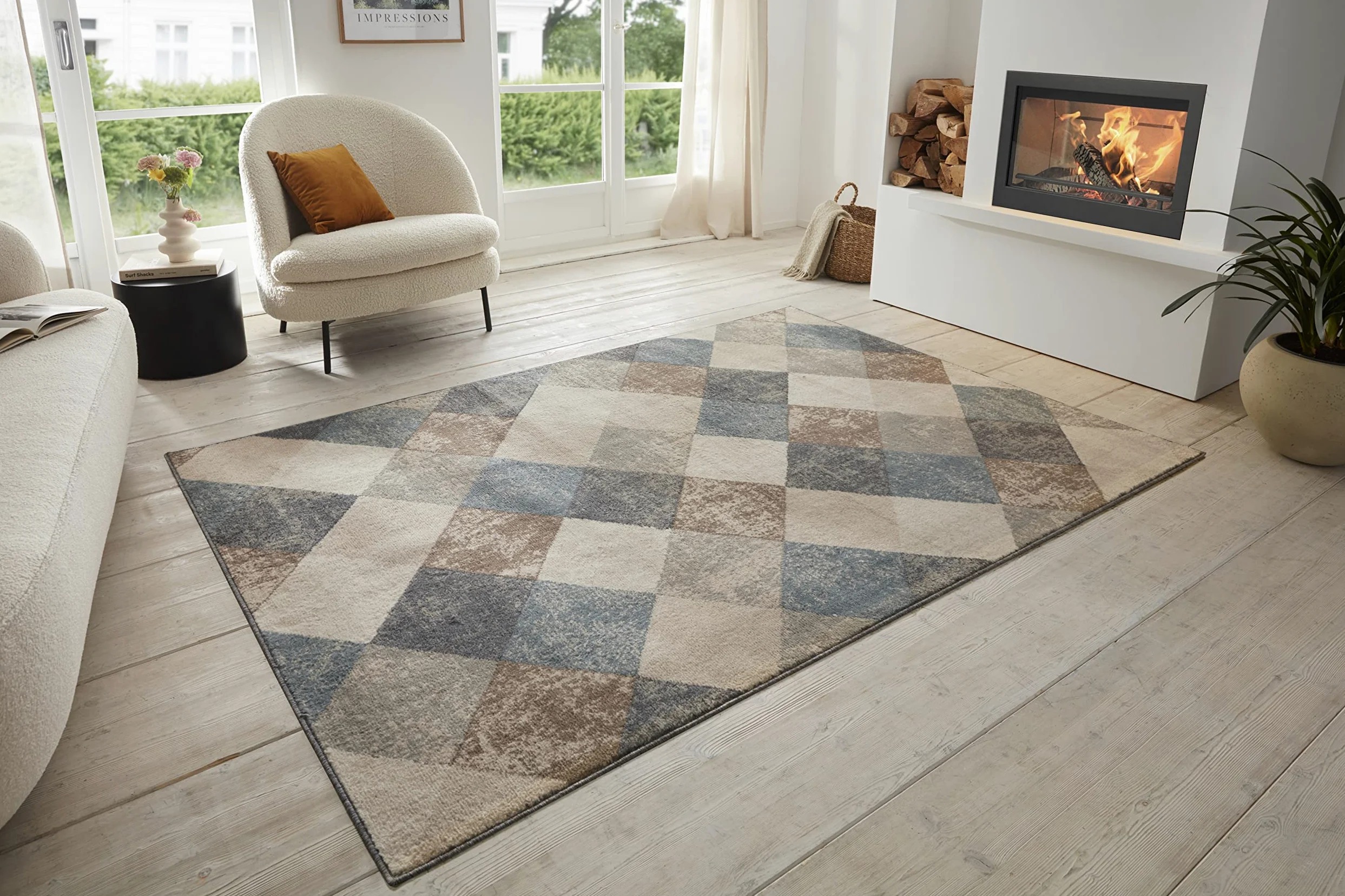 Hanse Home Bakke Tapis Design de Salon à Poils Courts Moderne, Motif géométrique à Losanges, Tissage Plat pour Salle à Manger, Chambre d'enfant, Chambre d'adolescent, Couloir, Cuisine, crème, 160 x