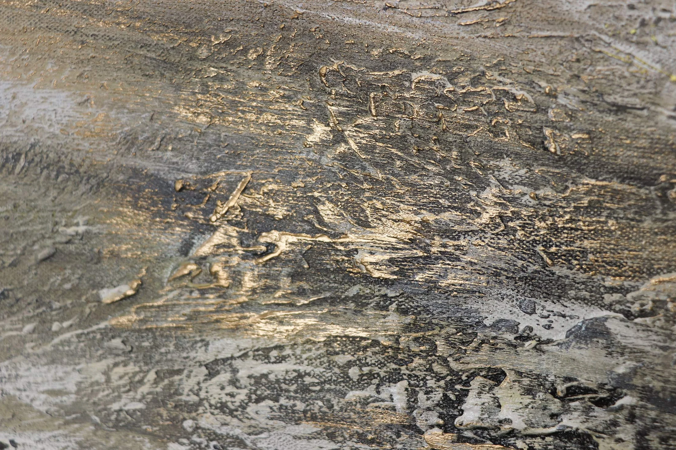 Tableau art abstrait moderne tons gris et noirs avec or 140x70 cm