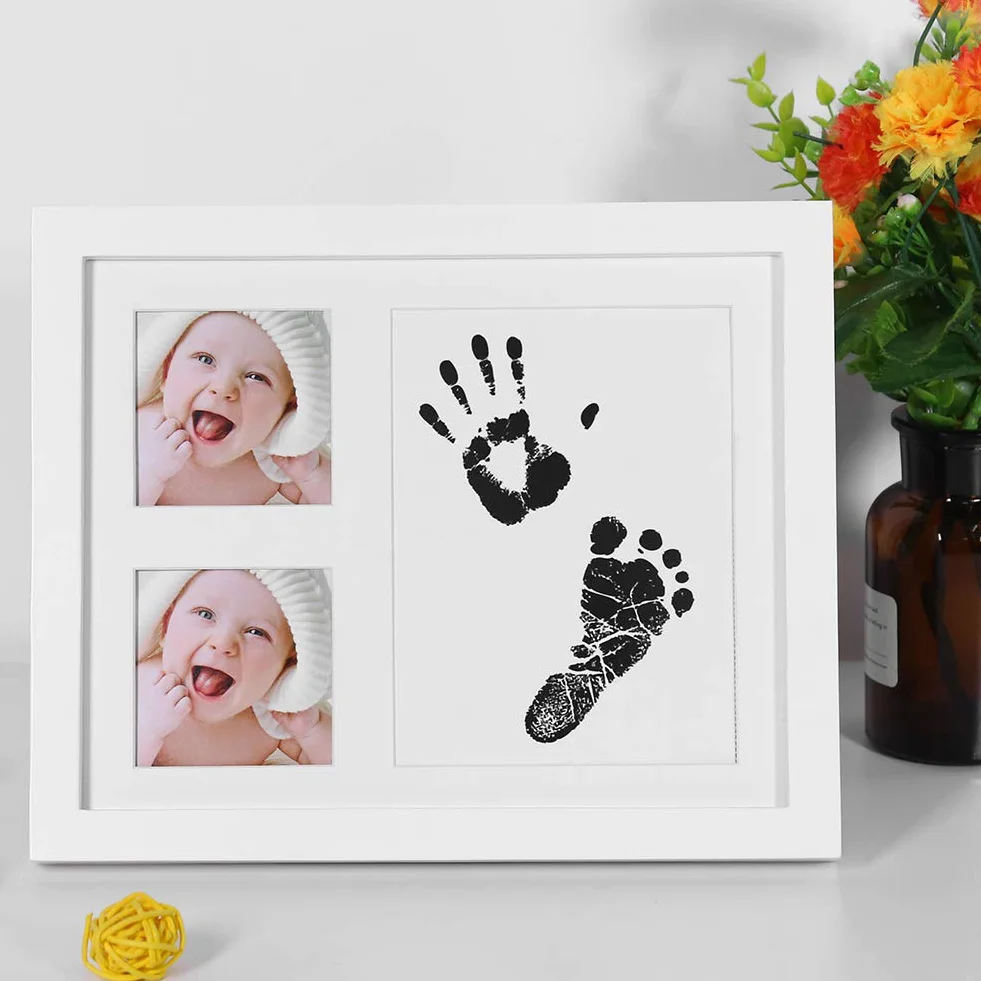 Kit d'impression main et pied bébé Cadre Photo Bois Tampon Encreur