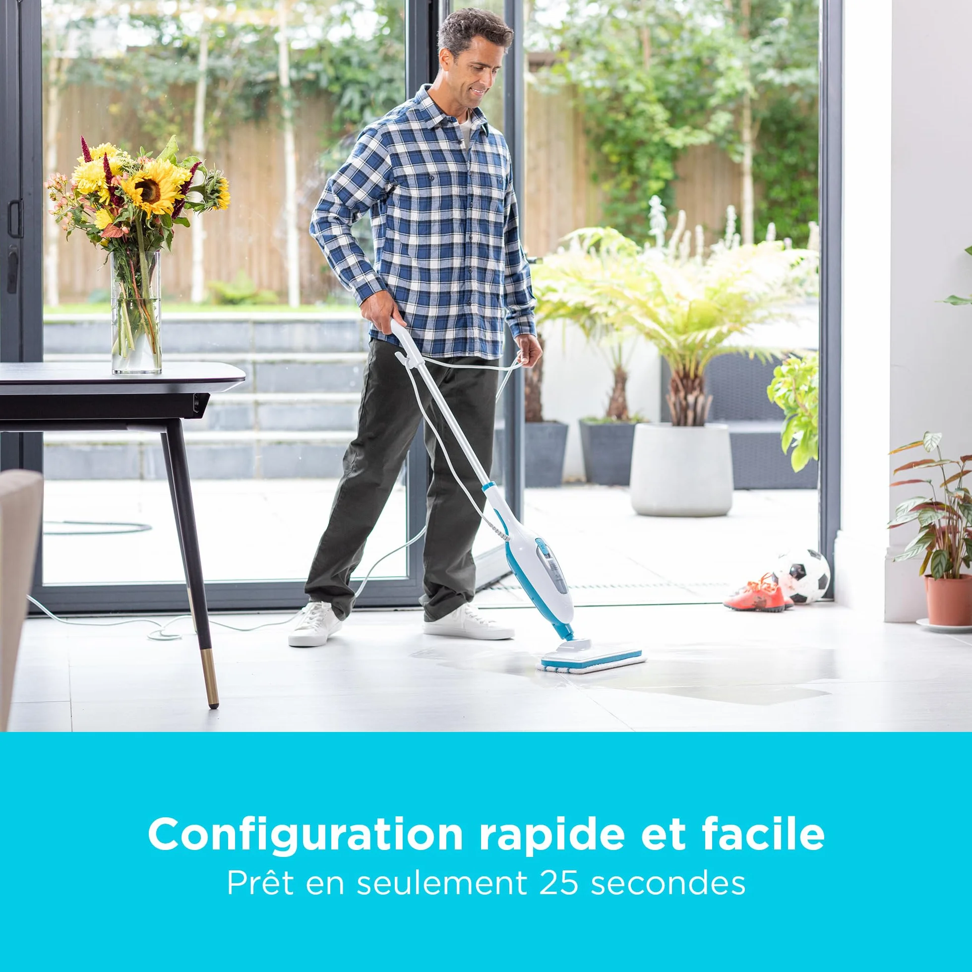 BLACK+DECKER FSMH13E5-QS Balai Vapeur 1300W avec Nettoyeur à Main et 5 Accessoires, Tête Pivotante 180°, Réservoir 350ml