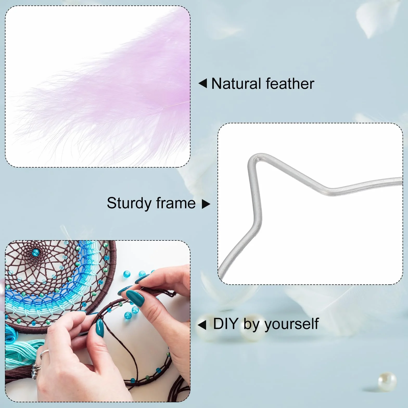 Kit de Fabrication de Chat Attrape-Rêves DIY avec Plumes, Pompons et Perles Rose