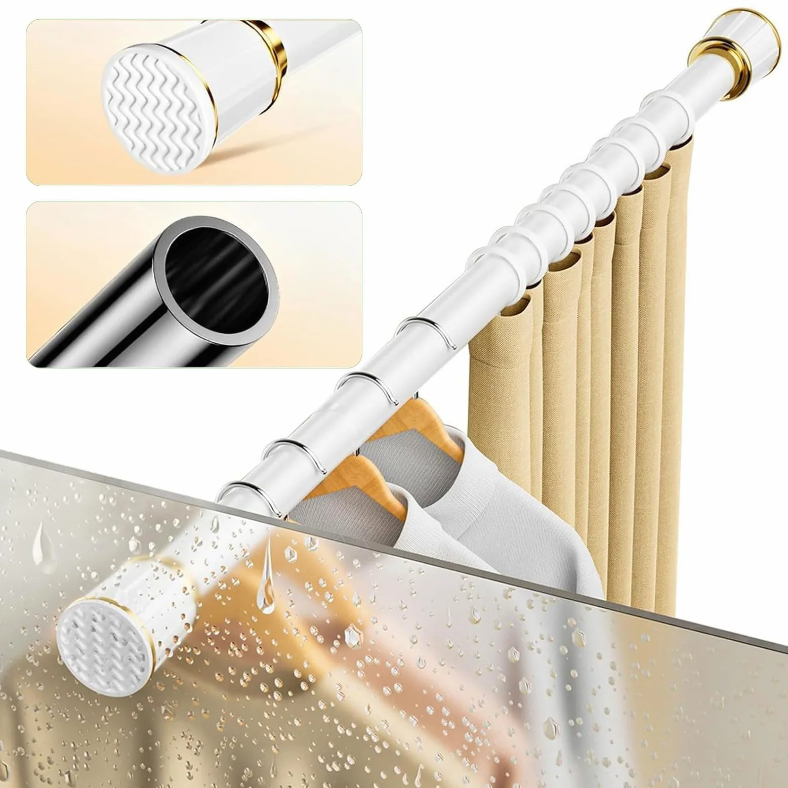 Tringle À Rideau De Douche Extensible, Tringle À Rideau Télescopique 40–500cm, sans Perçage, pour Baignoire, Barre De Placard, Douche, Rideau 110-190 cm / 43.3-74.8 in Gris
