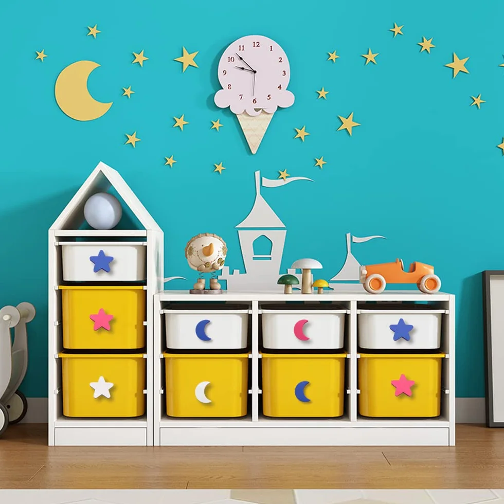 Boutons de tiroir pour enfants Star Nuages Lune Étoile Armoire Placard 9 Pièces Rose