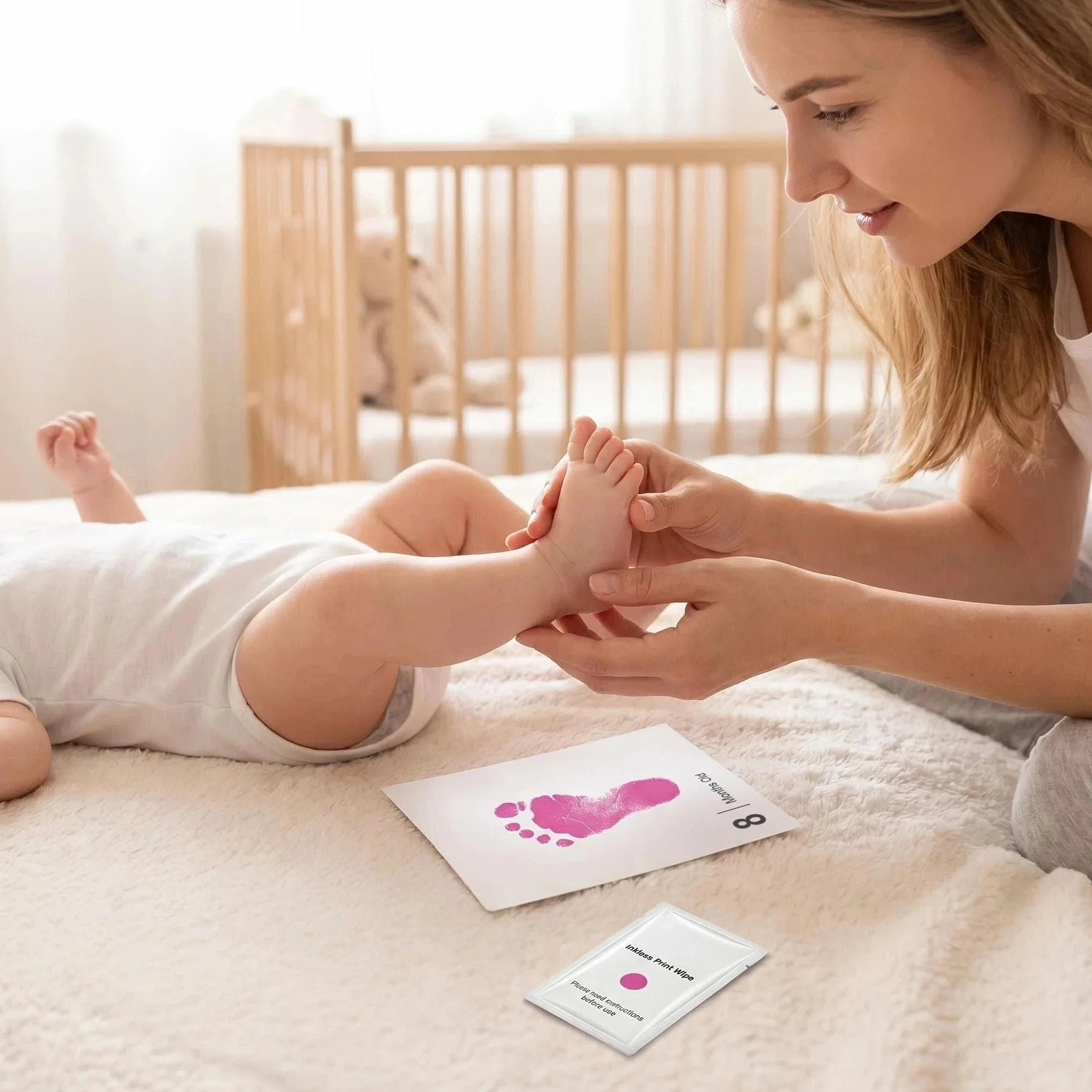 Kit Empreinte Bébé Pieds et Mains Clean Touch Encreur Sans Kits Nouveau-Nés avec 1 Cadre Photo Rose