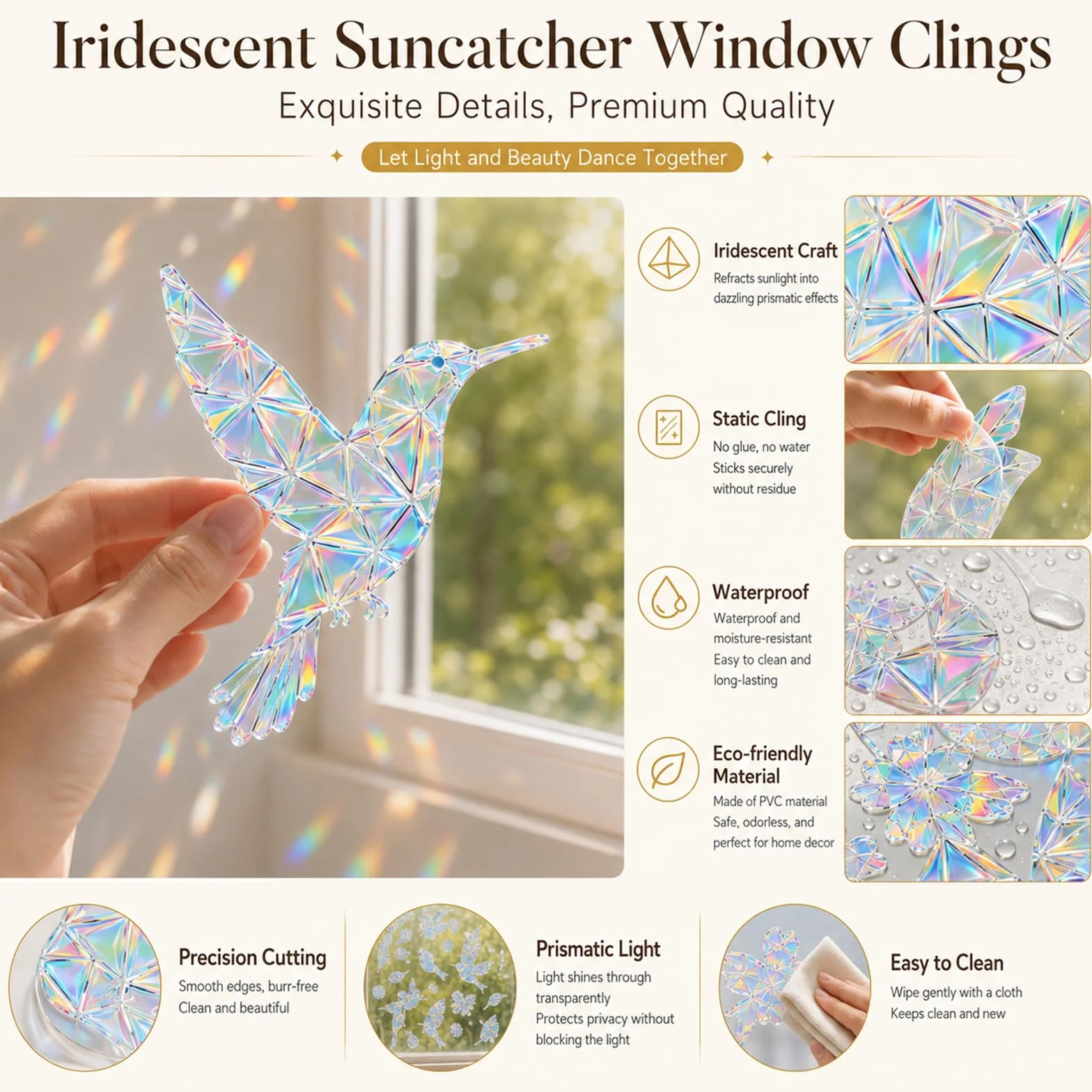 Simpeak Autocollants de Fenêtre Prisme Attrape-Soleil Adhésifs Vitre PVC Anti-Collision Décorations Transparentes 2 Feuilles