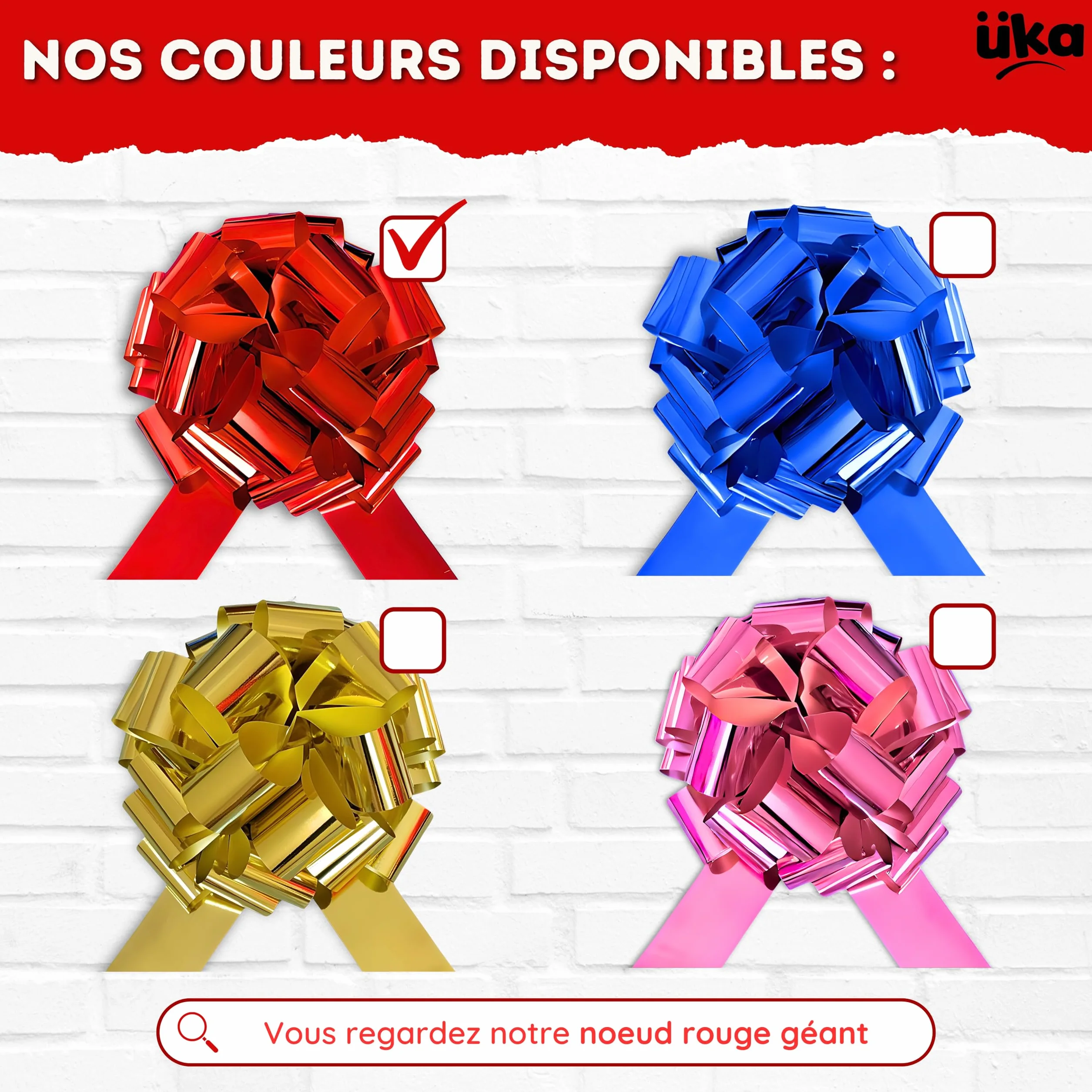 Noeud Cadeau Géant 40 cm Rouge Auto-assemblable Réutilisable pour Voitures Vélos