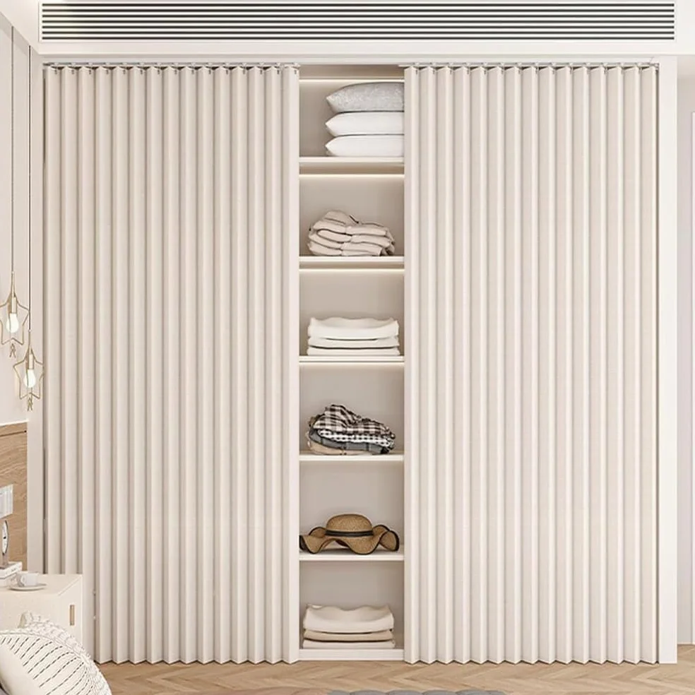 Rideau De Placard Coulissant Magnétique,Rideau De Penderie Imperméable Et Pliable (Protection Contre Le Froid Et La Poussière) pour étagères Ouvertes — avec Rail,H2,Track W300/Curtain H240cm