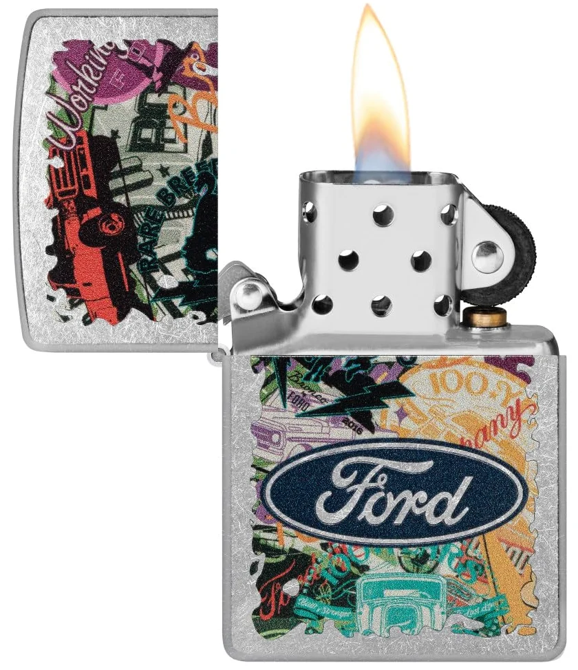 Zippo Briquet Tempête - Design Ford - Street Chrome, Color Image - Rechargeable - Réutilisable - Design Coupe-Vent - Coffret Cadeau - Fabriqué aux États-Unis